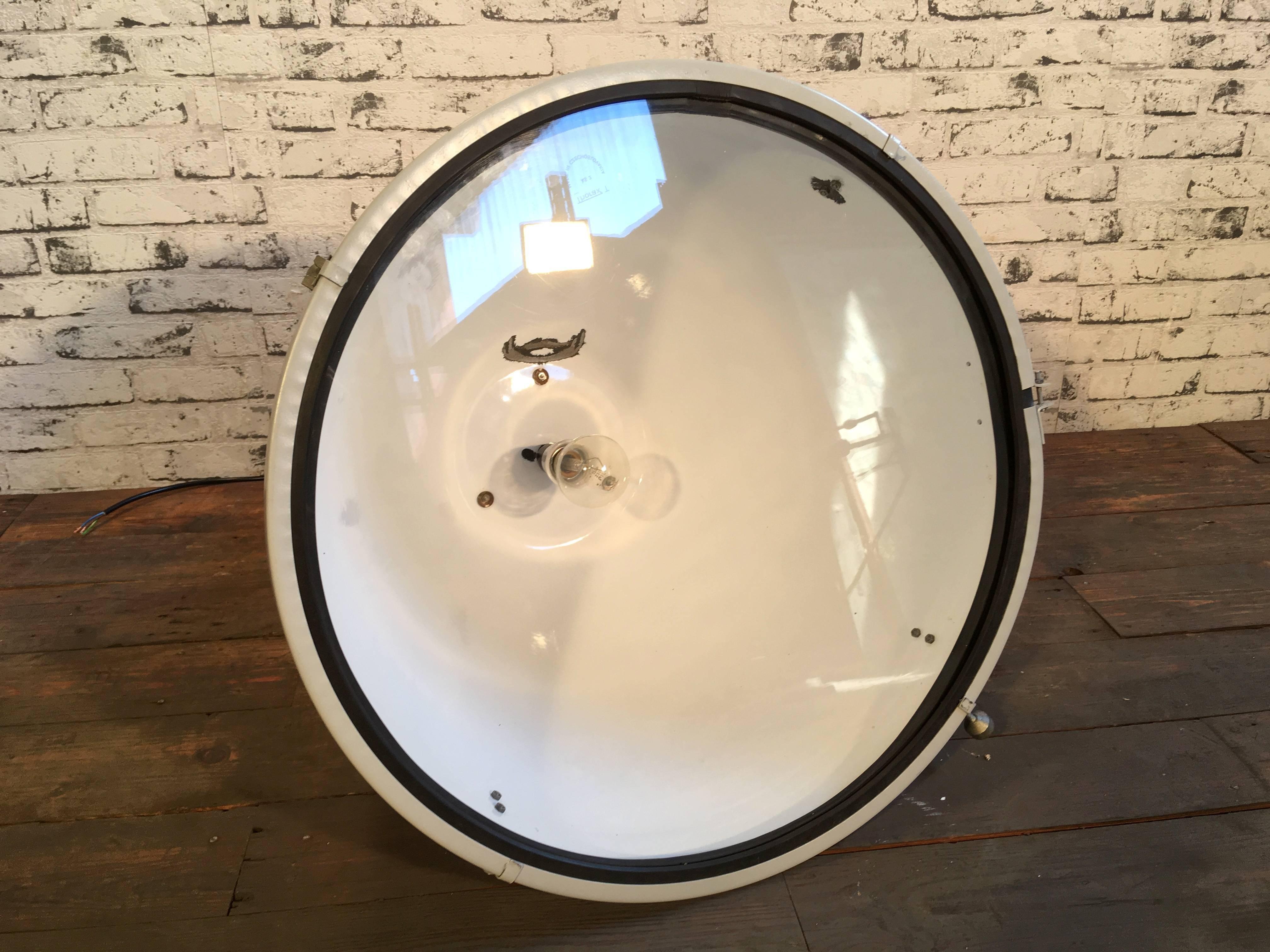 20th Century Large Industrial Black Enamel Factory Lamp with Glass Cover, 1960s