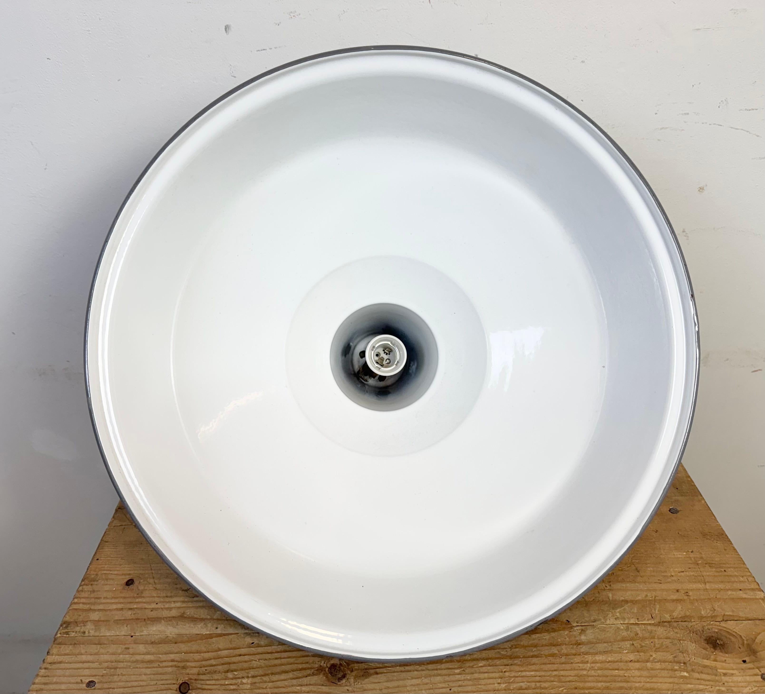 Large Industrial British Grey Enamel Factory Pendant Lamp from Benjamin, 1960s For Sale 12