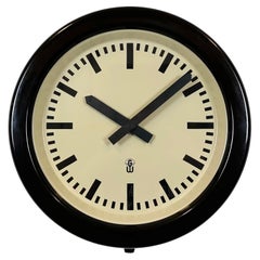 Large Industrial Brown Bakelite East German Wall Clock from GW, 1960s