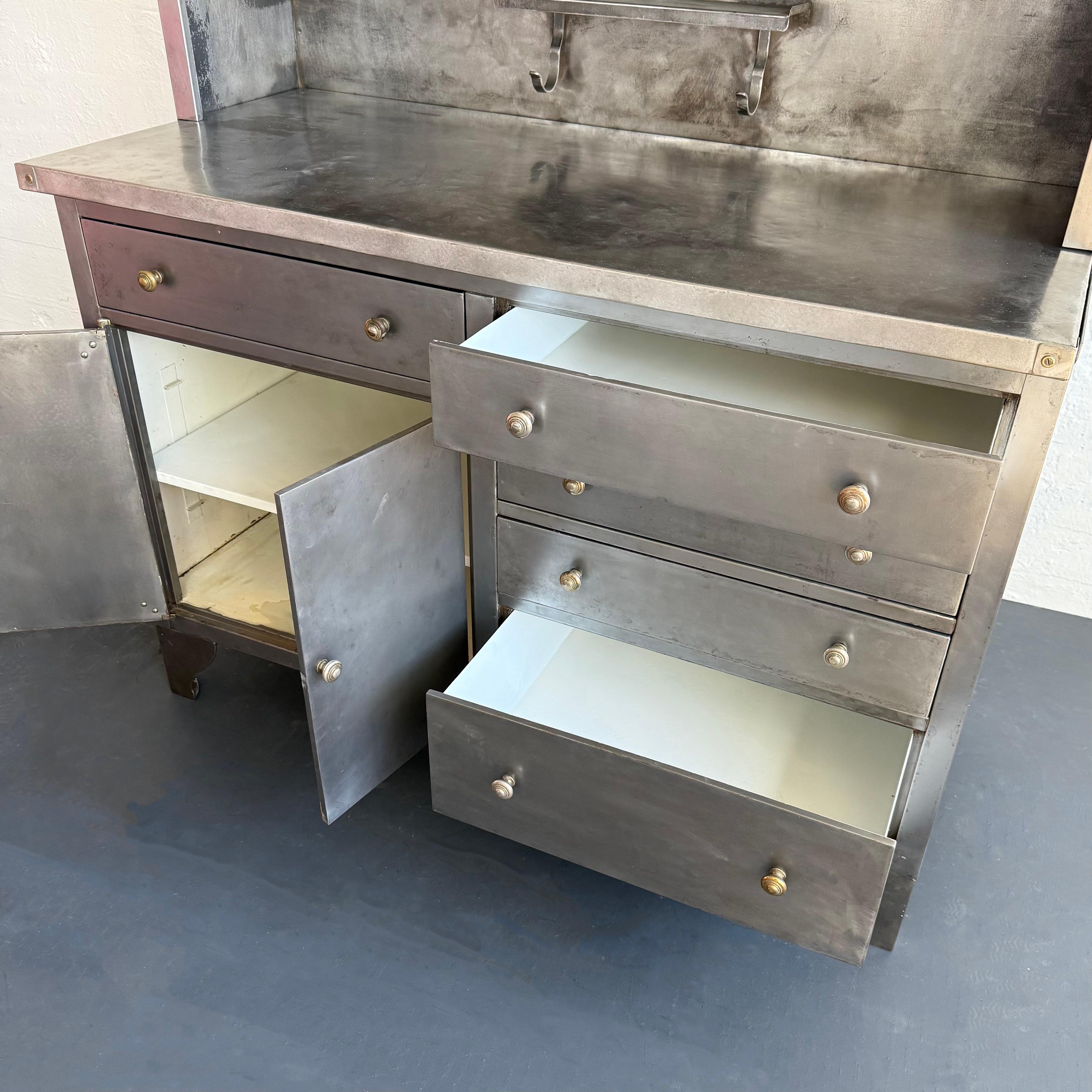 Large Industrial Brushed Steel Apothecary Hoosier Cabinet 5