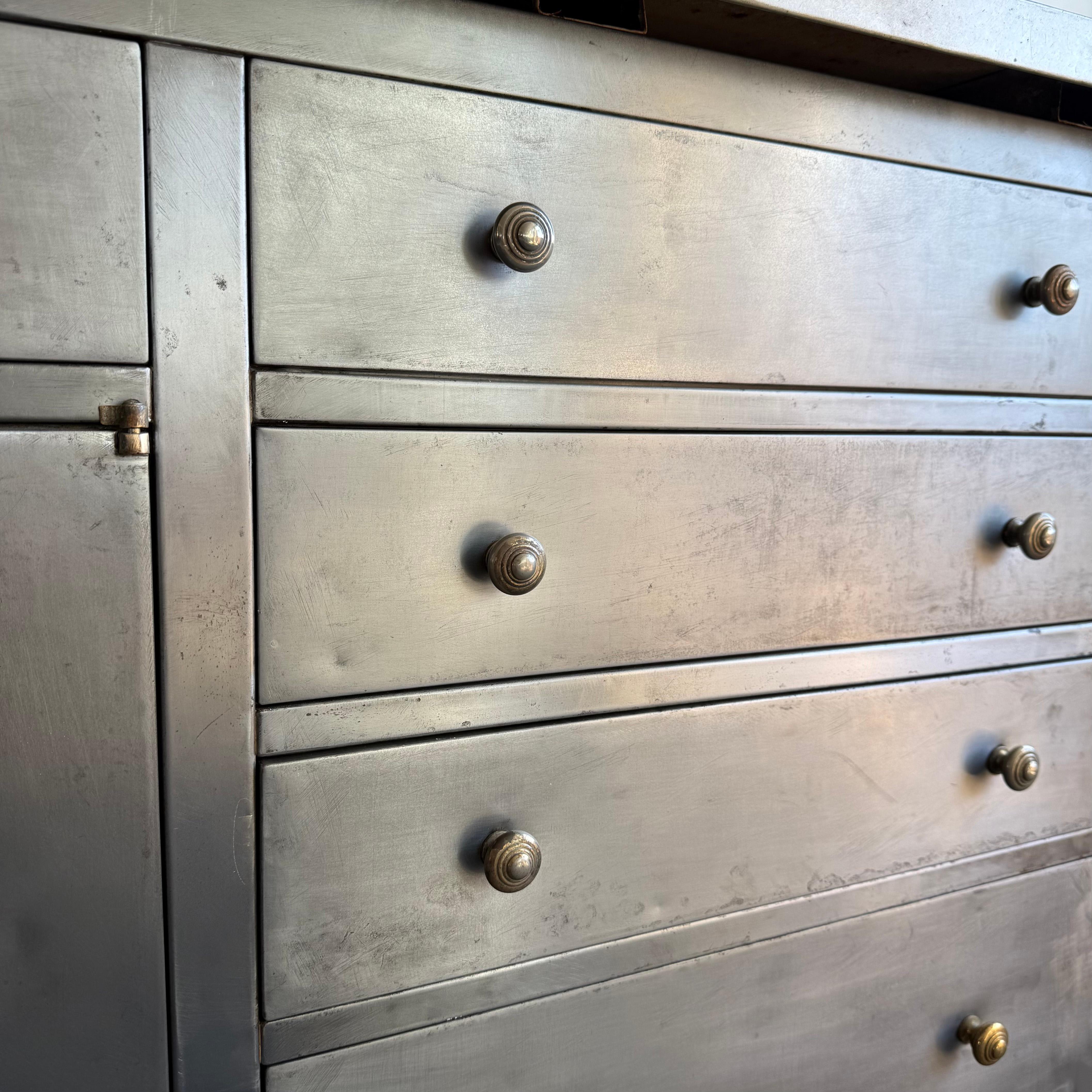 Large Industrial Brushed Steel Apothecary Hoosier Cabinet 6