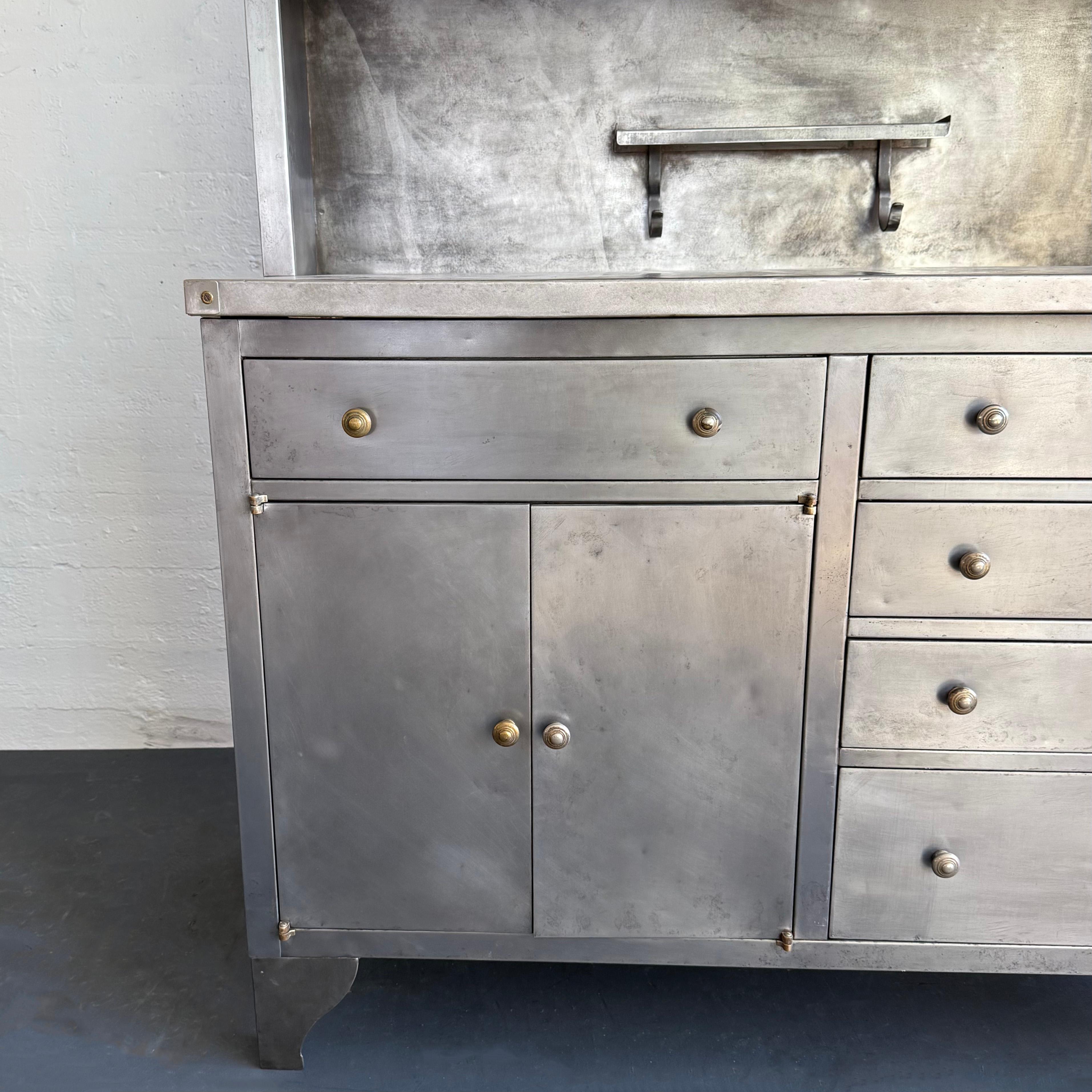 Large Industrial Brushed Steel Apothecary Hoosier Cabinet 1