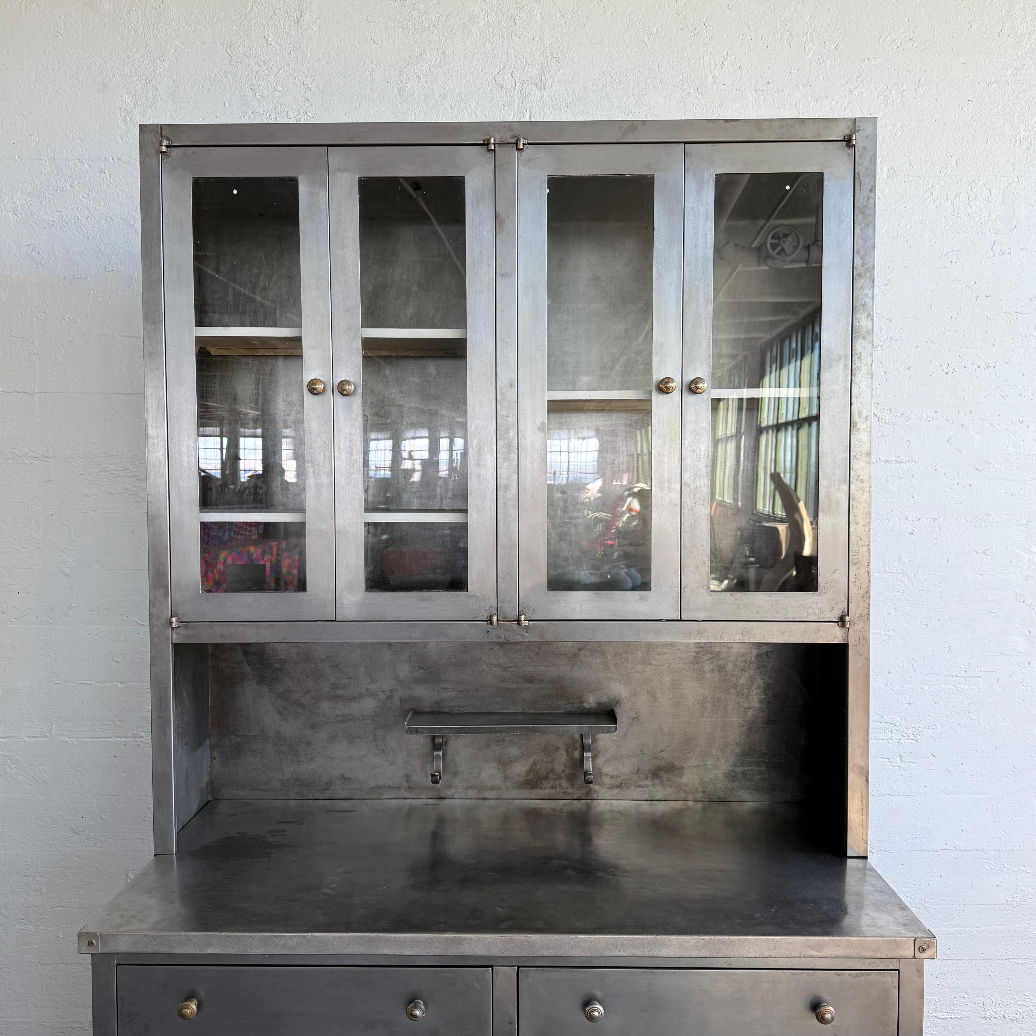 Large Industrial Brushed Steel Apothecary Hoosier Cabinet 2