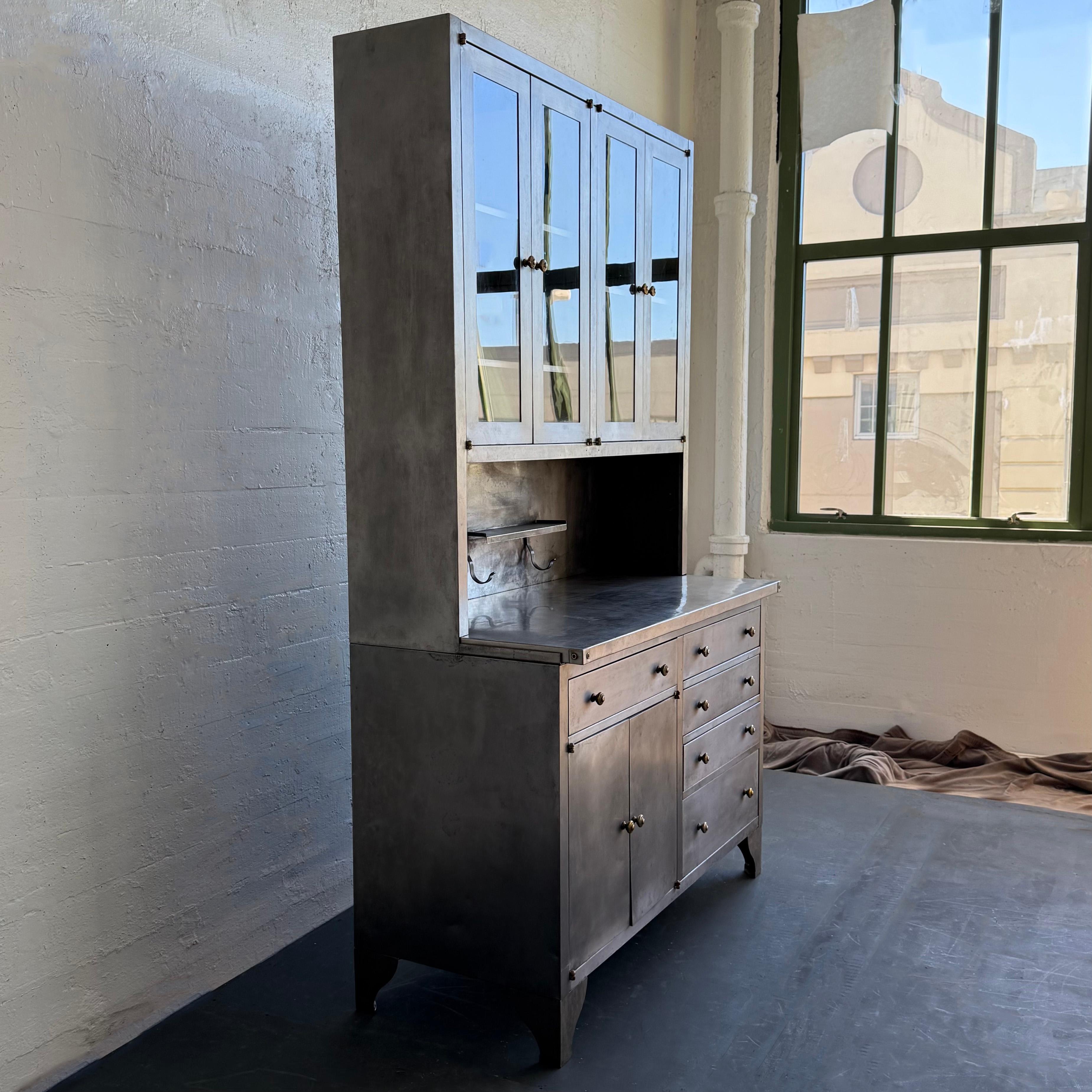 Large Industrial Brushed Steel Apothecary Hoosier Cabinet 3