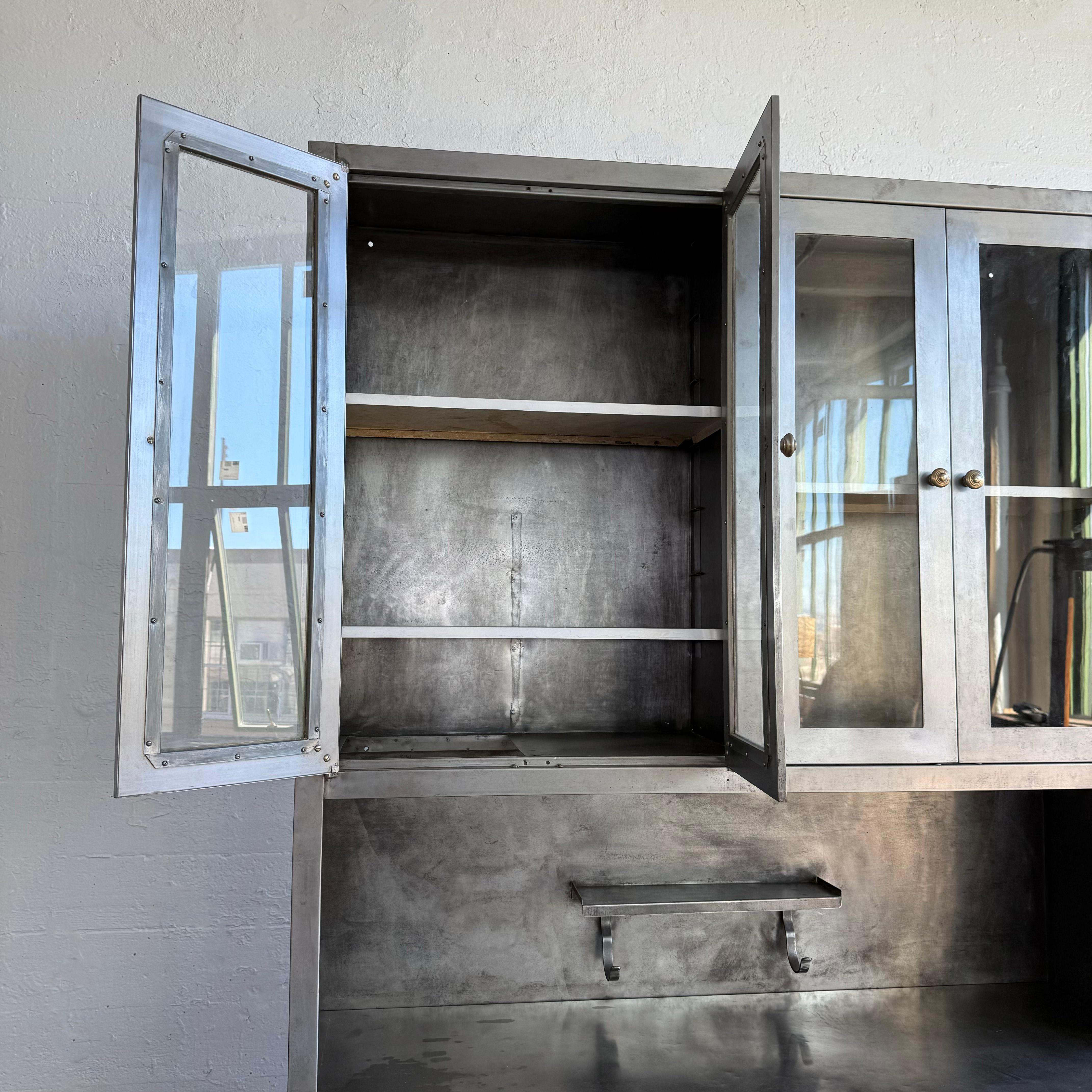 Large Industrial Brushed Steel Apothecary Hoosier Cabinet 4