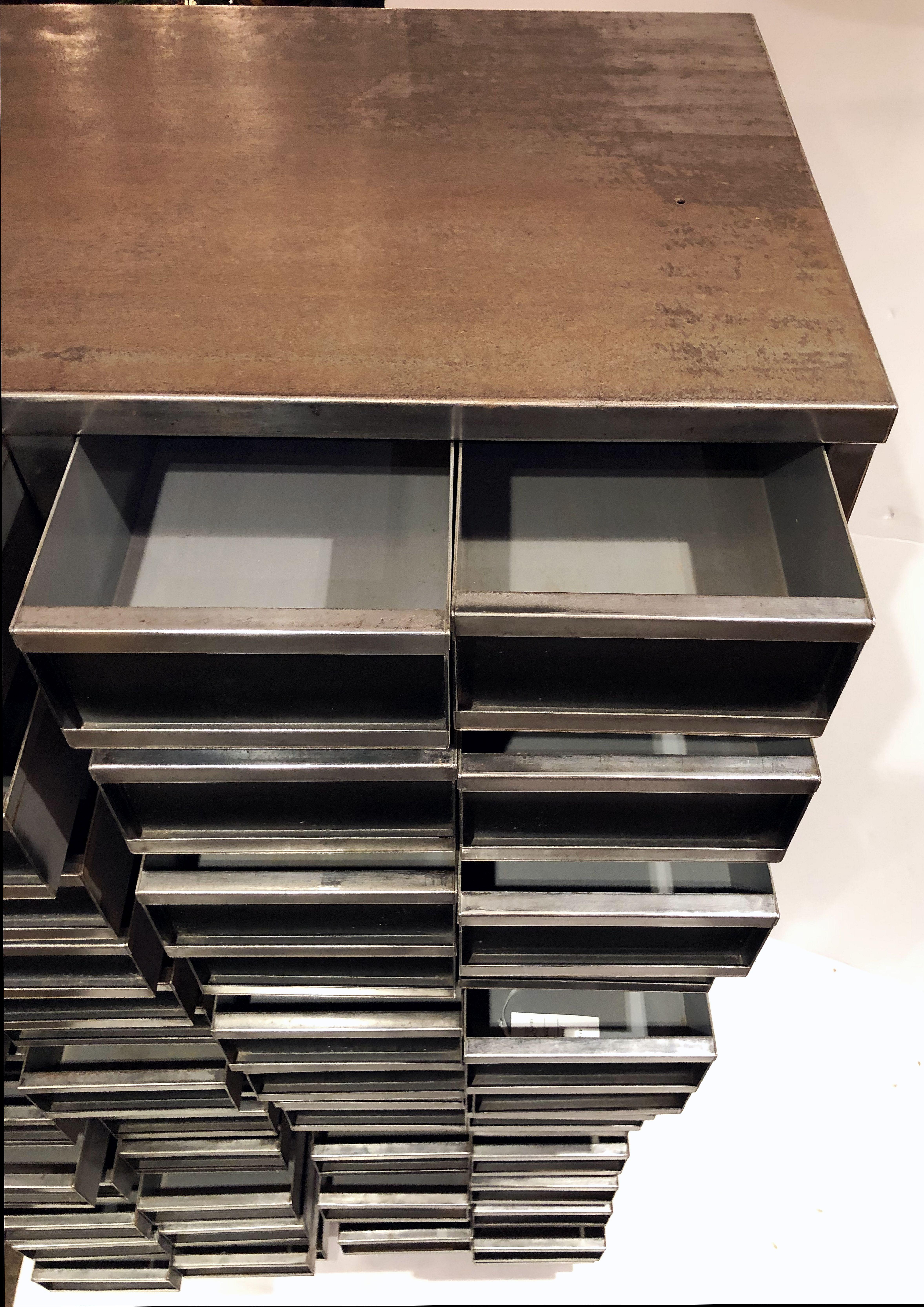 Industrial Burnished Steel Cabinet of Drawers from England For Sale 2