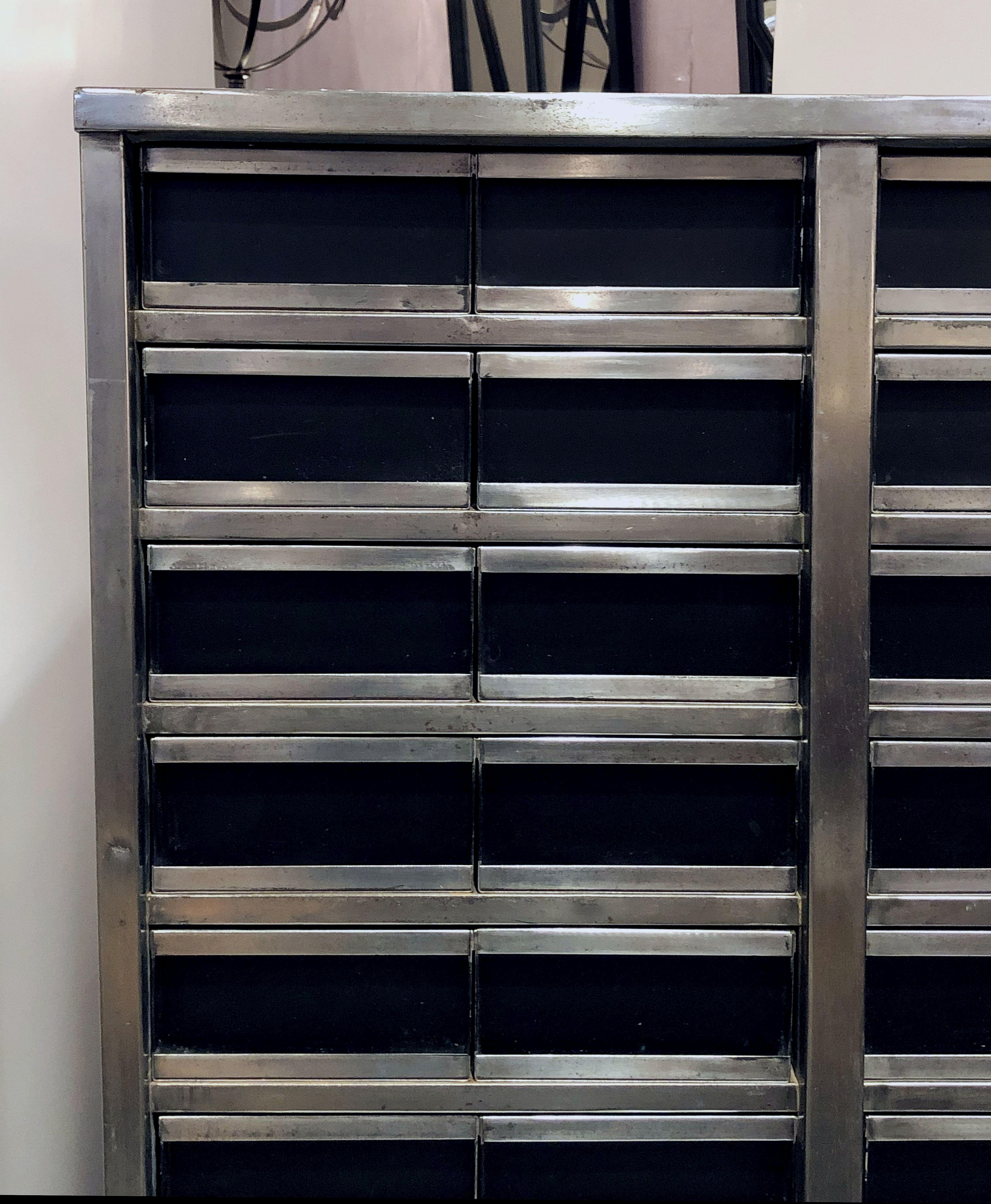 Industrial Burnished Steel Cabinet of Drawers from England For Sale 3