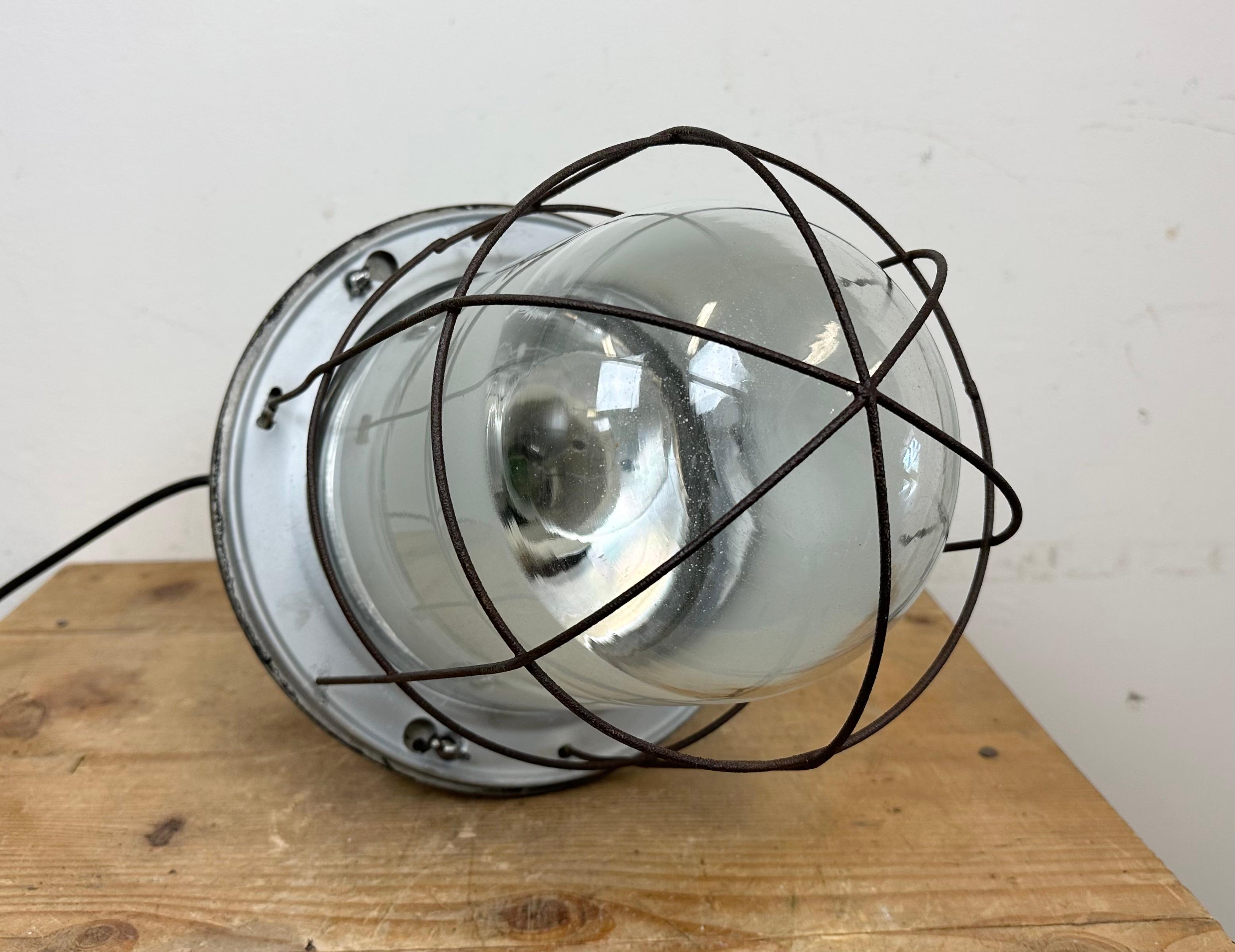 Large Industrial Cast Aluminium Cage Pendant Light , 1960s For Sale 9