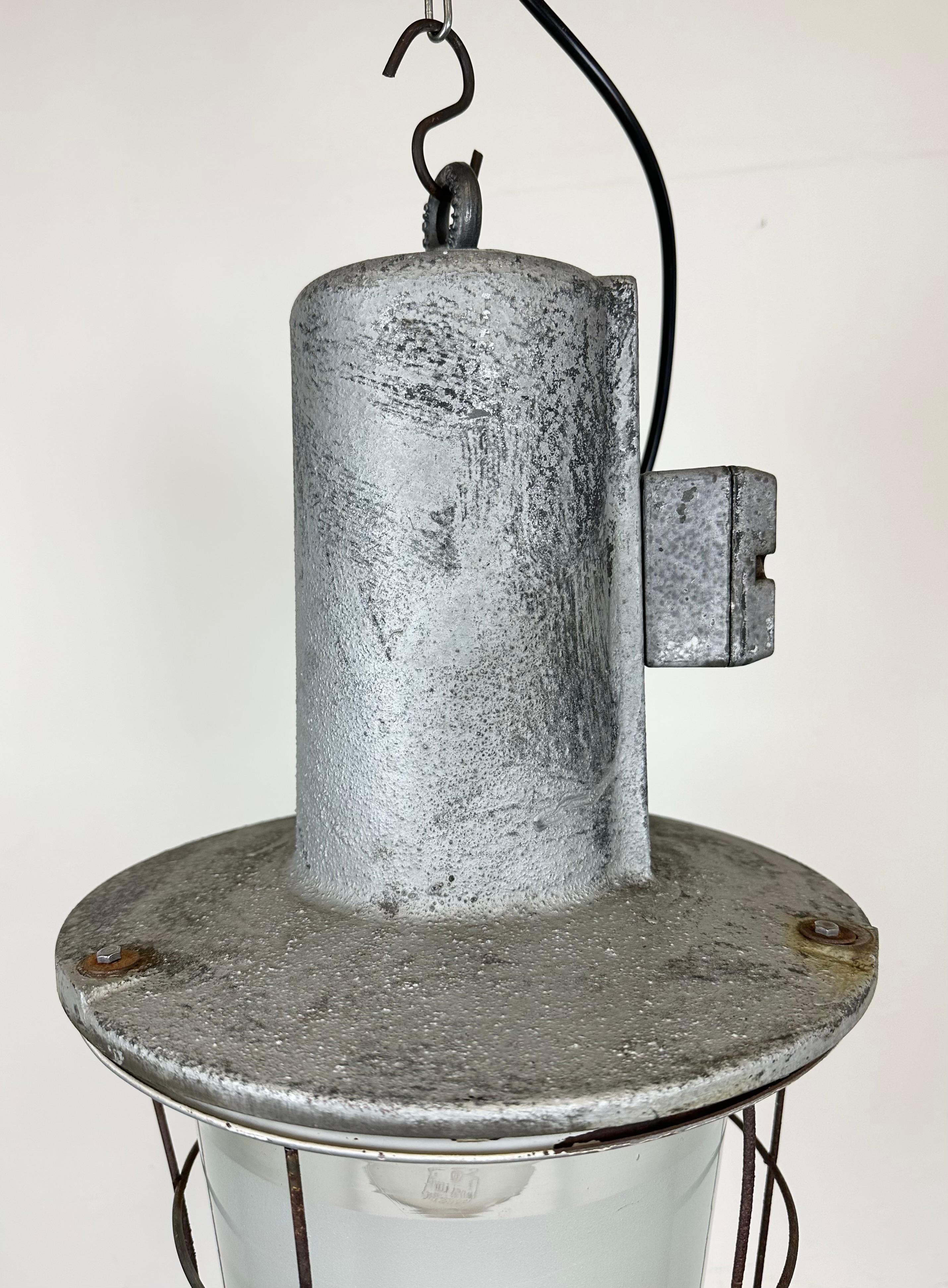 Large Industrial Cast Aluminium Cage Pendant Light , 1960s In Good Condition For Sale In Kojetice, CZ