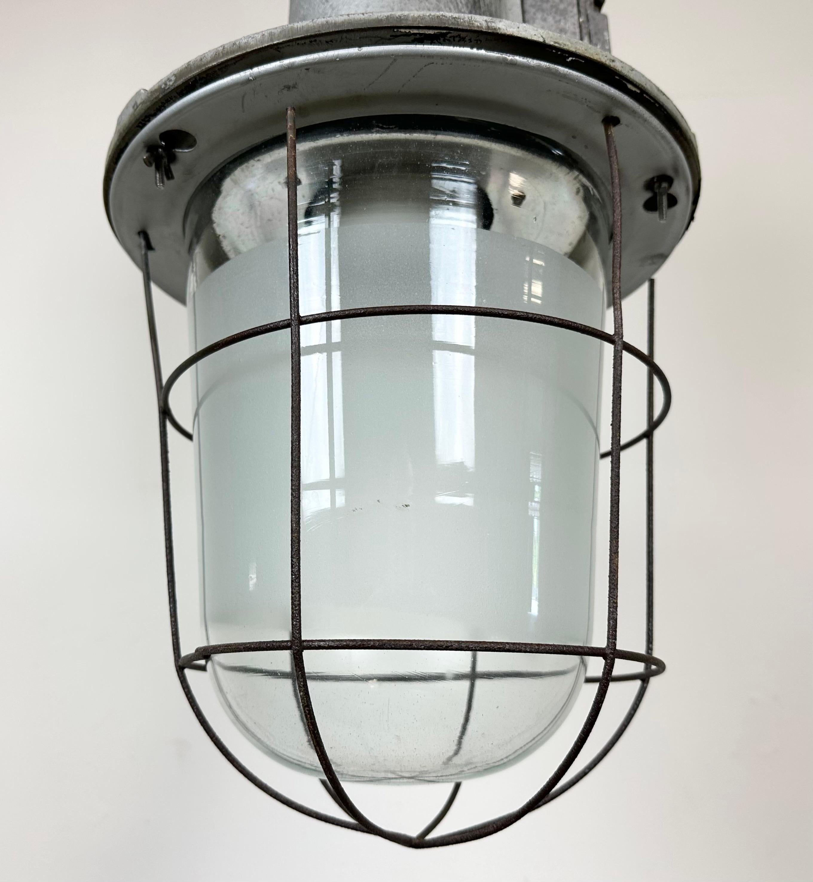 20th Century Large Industrial Cast Aluminium Cage Pendant Light , 1960s For Sale