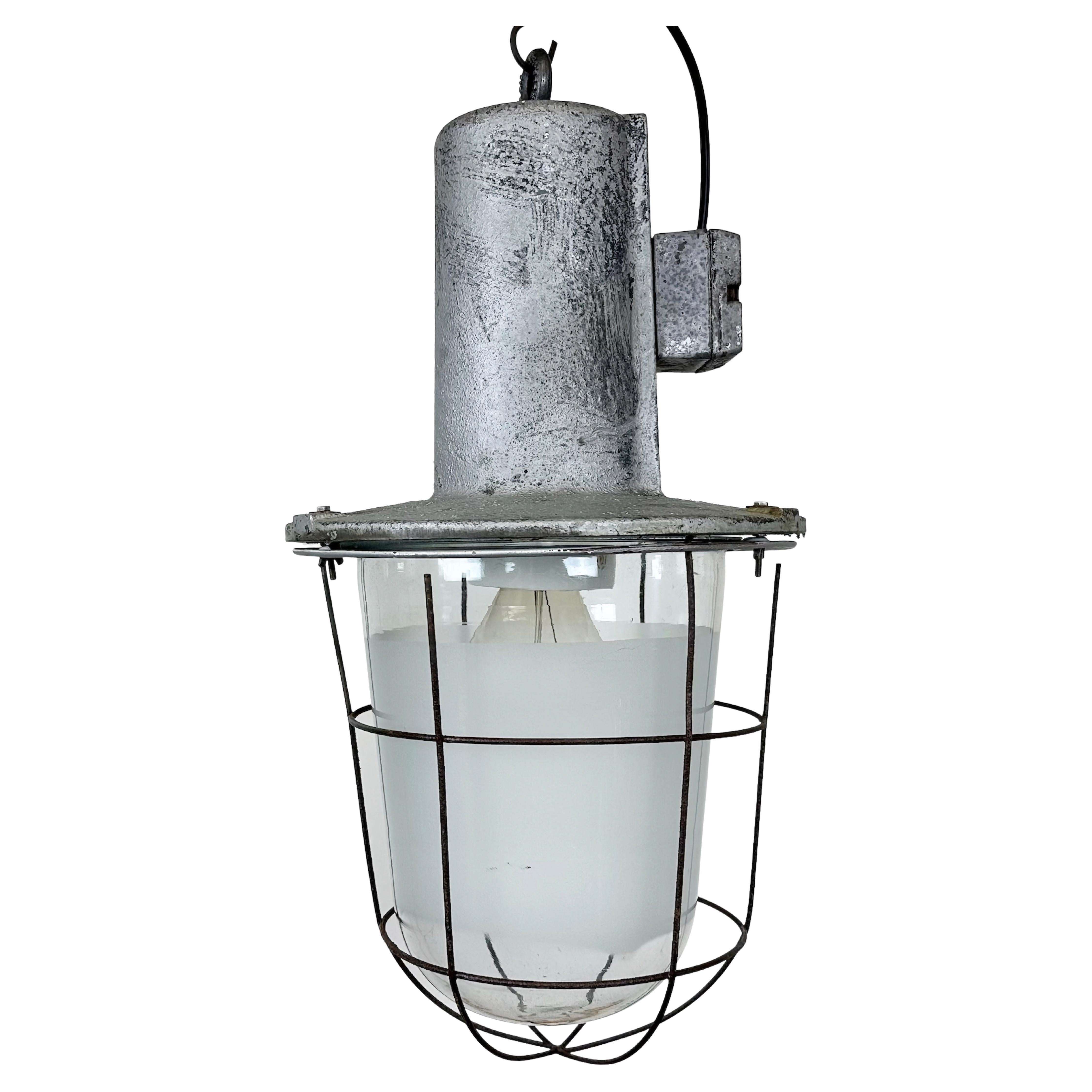 Large Industrial Cast Aluminium Cage Pendant Light , 1960s