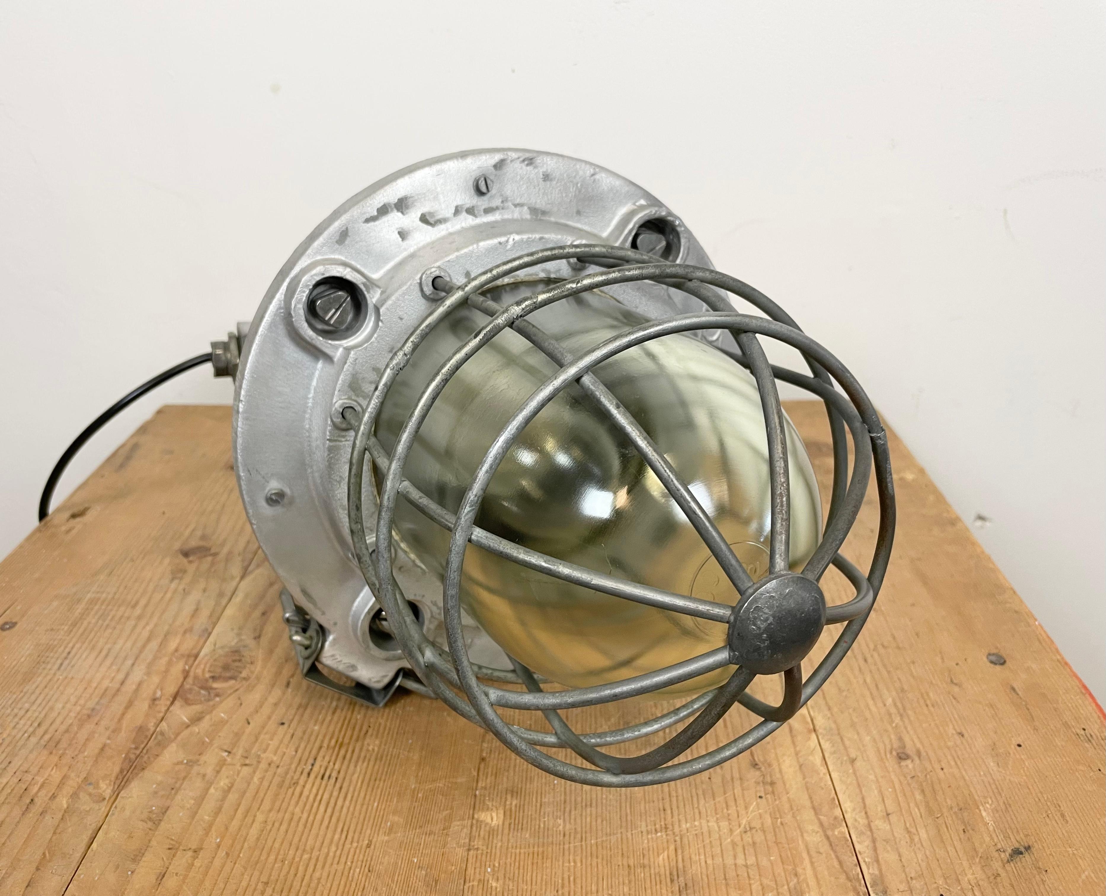 Large Industrial Cast Aluminium Cage Pendant Light, 1970 11