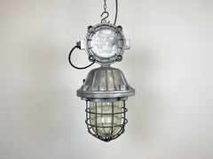 Large Industrial Cast Aluminium Cage Pendant Light, 1970