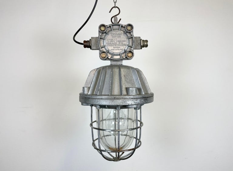 Large Industrial Cast Aluminium Cage Pendant Light, 1970 For Sale at