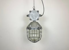 Large Industrial Cast Aluminium Cage Pendant Light, 1970