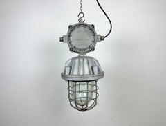 Grande pendente industriale a gabbia in alluminio fuso, anni '70