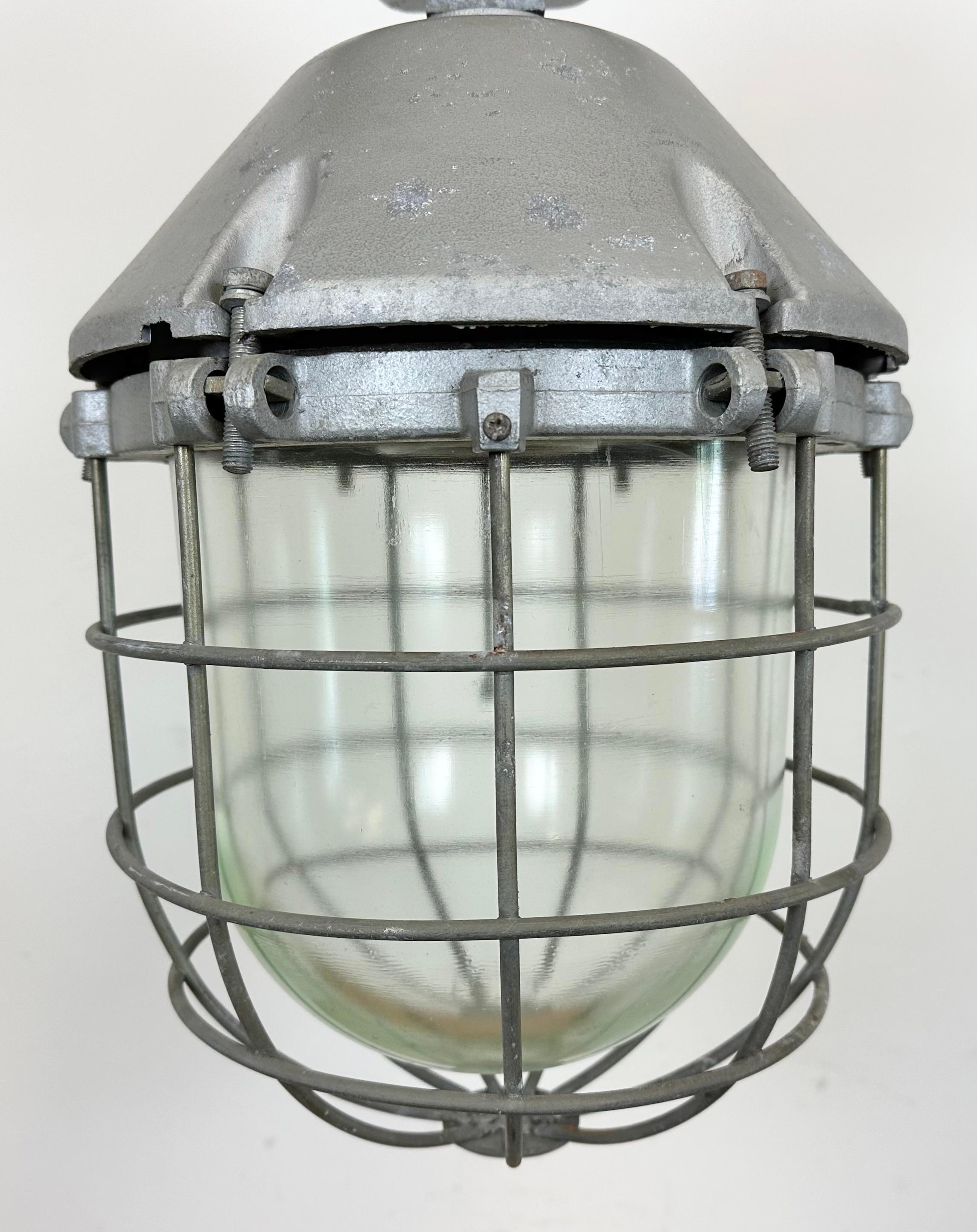 Late 20th Century Large Industrial Cast Aluminium Cage Pendant Light, 1970 For Sale