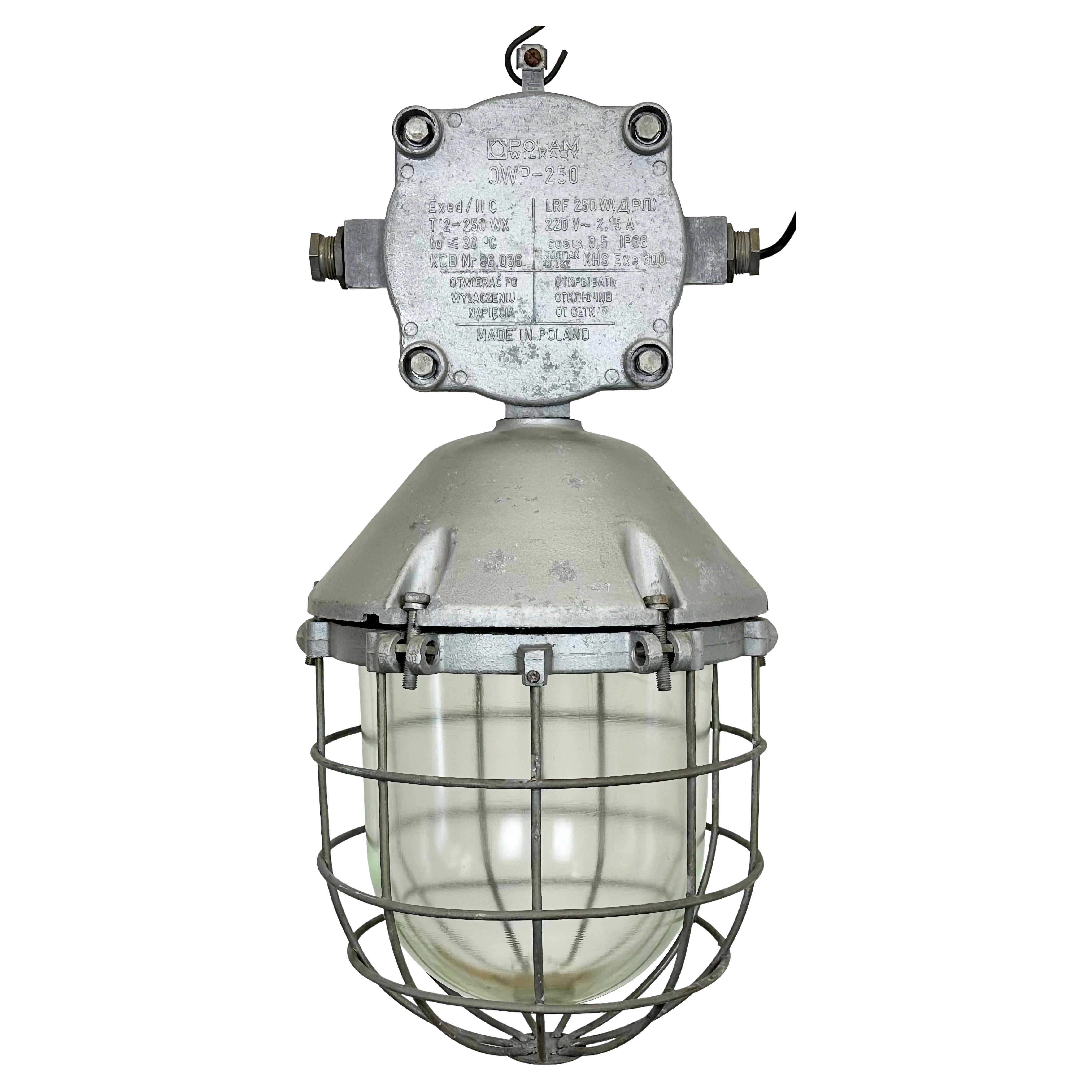 Grande lampe à suspension industrielle en cage d'aluminium moulé, 1970