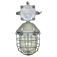 Grande lampe à suspension industrielle en cage d'aluminium moulé, 1970