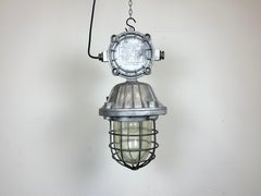 Large Industrial Cast Aluminium Cage Pendant Light, 1970s