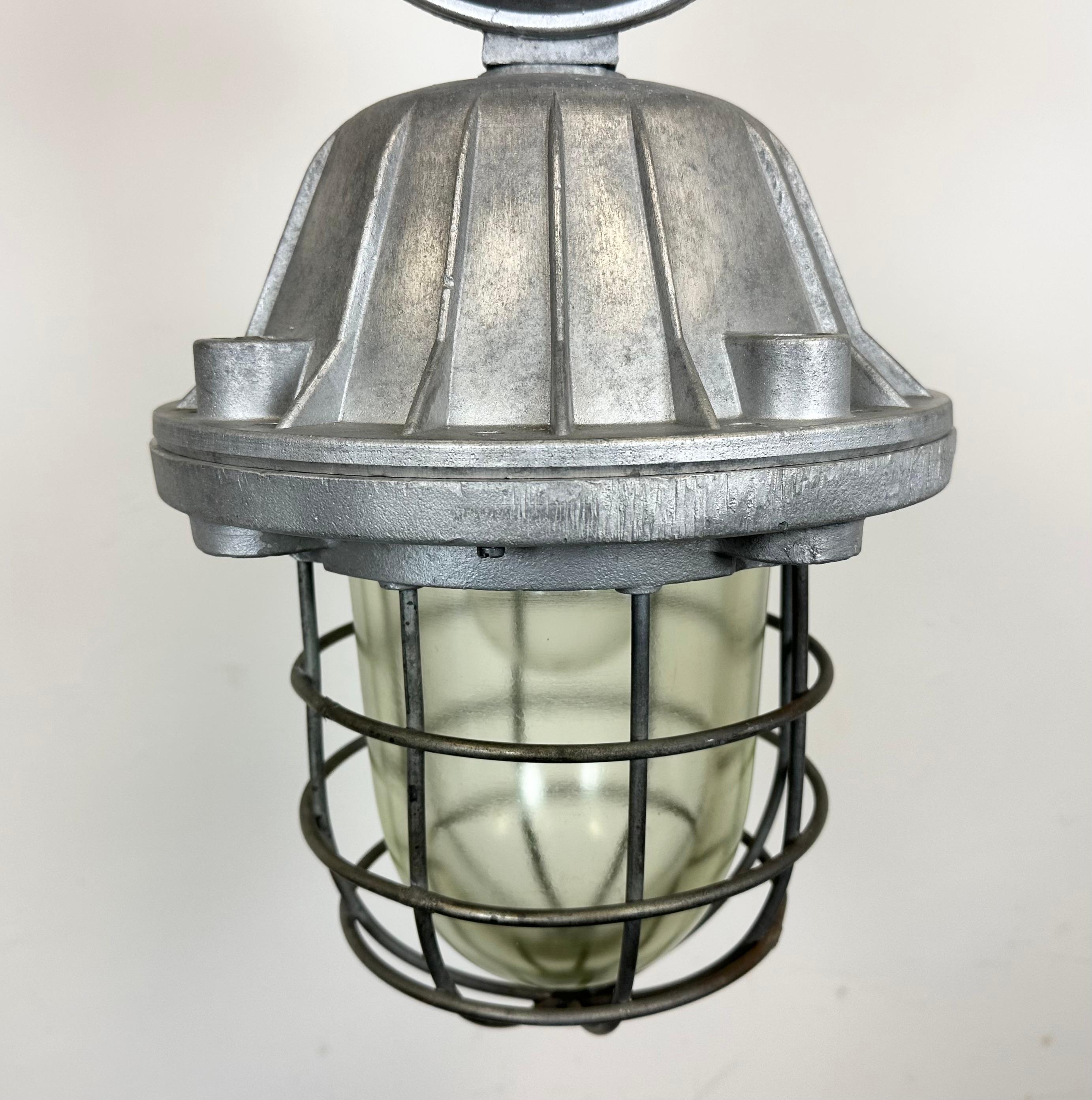 Late 20th Century Large Industrial Cast Aluminium Cage Pendant Light, 1970s For Sale