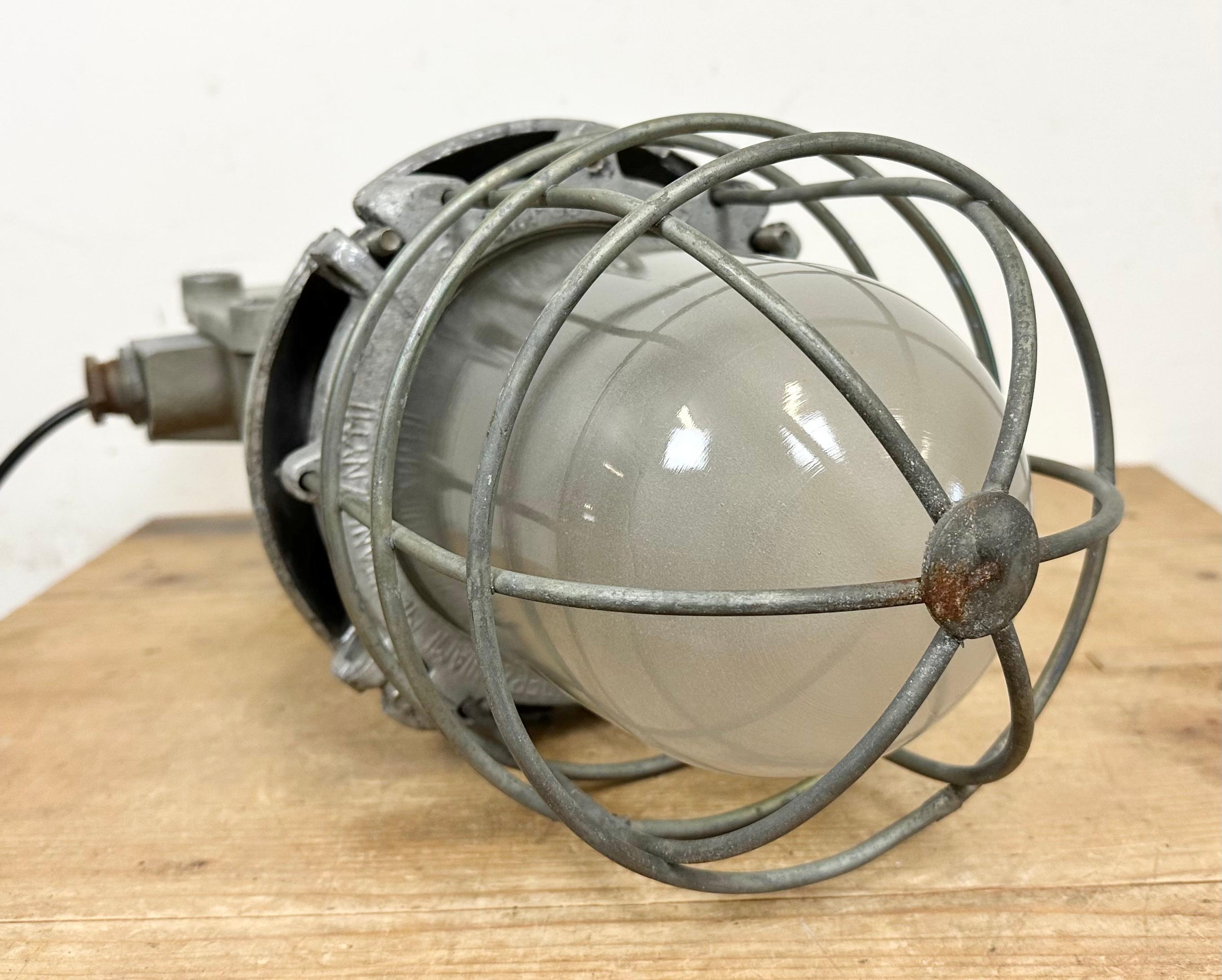 Large Industrial Cast Aluminium Cage Pendant Light from Polam Wilkasy, 1960s For Sale 8
