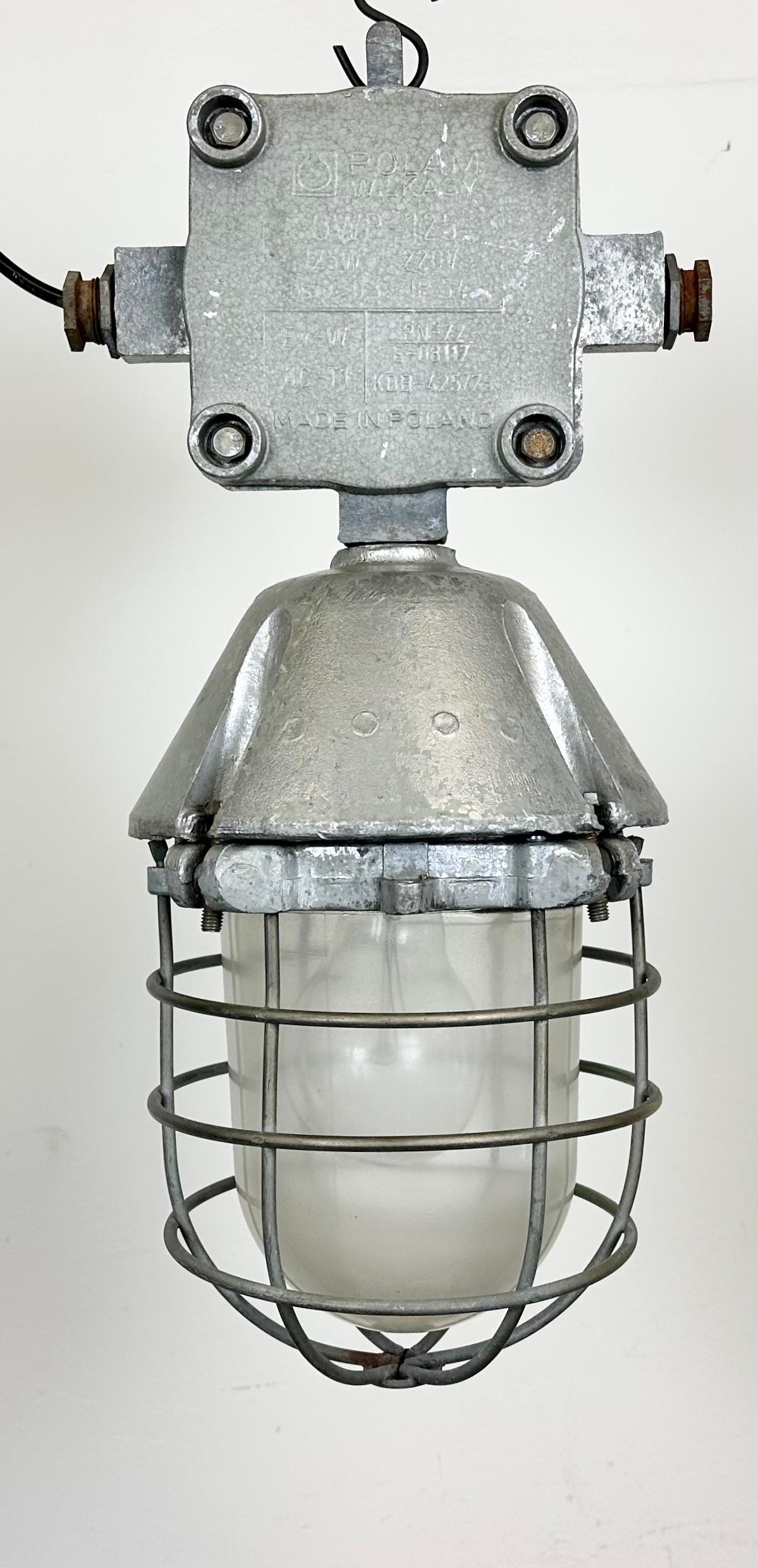 Polish Large Industrial Cast Aluminium Cage Pendant Light from Polam Wilkasy, 1960s For Sale