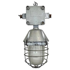 Large Industrial Cast Aluminium Cage Pendant Light from Polam Wilkasy, 1960s