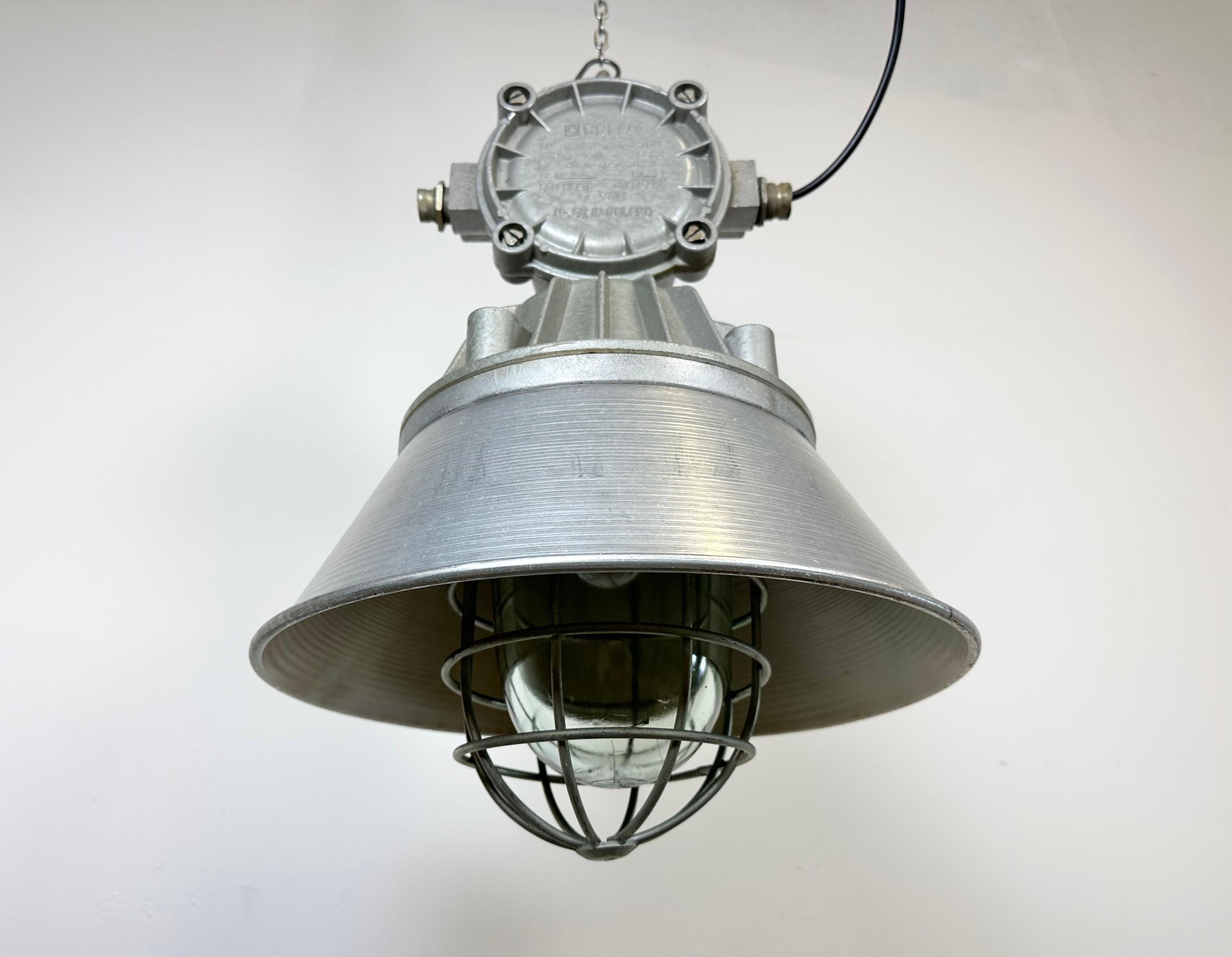 Large Industrial Cast Aluminium Cage Pendant Light from Polam Wilkasy, 1970s For Sale 5