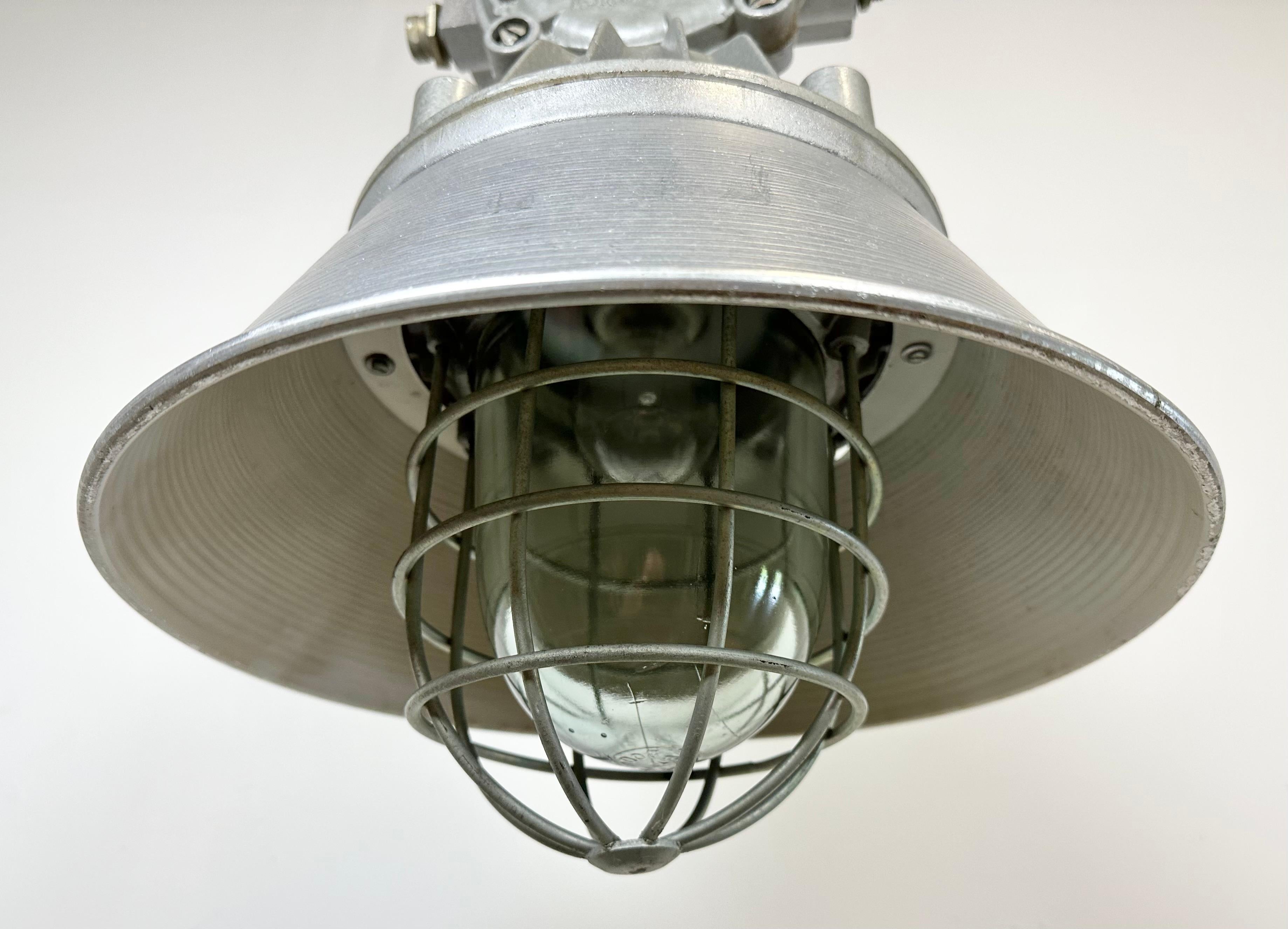 Large Industrial Cast Aluminium Cage Pendant Light from Polam Wilkasy, 1970s For Sale 6