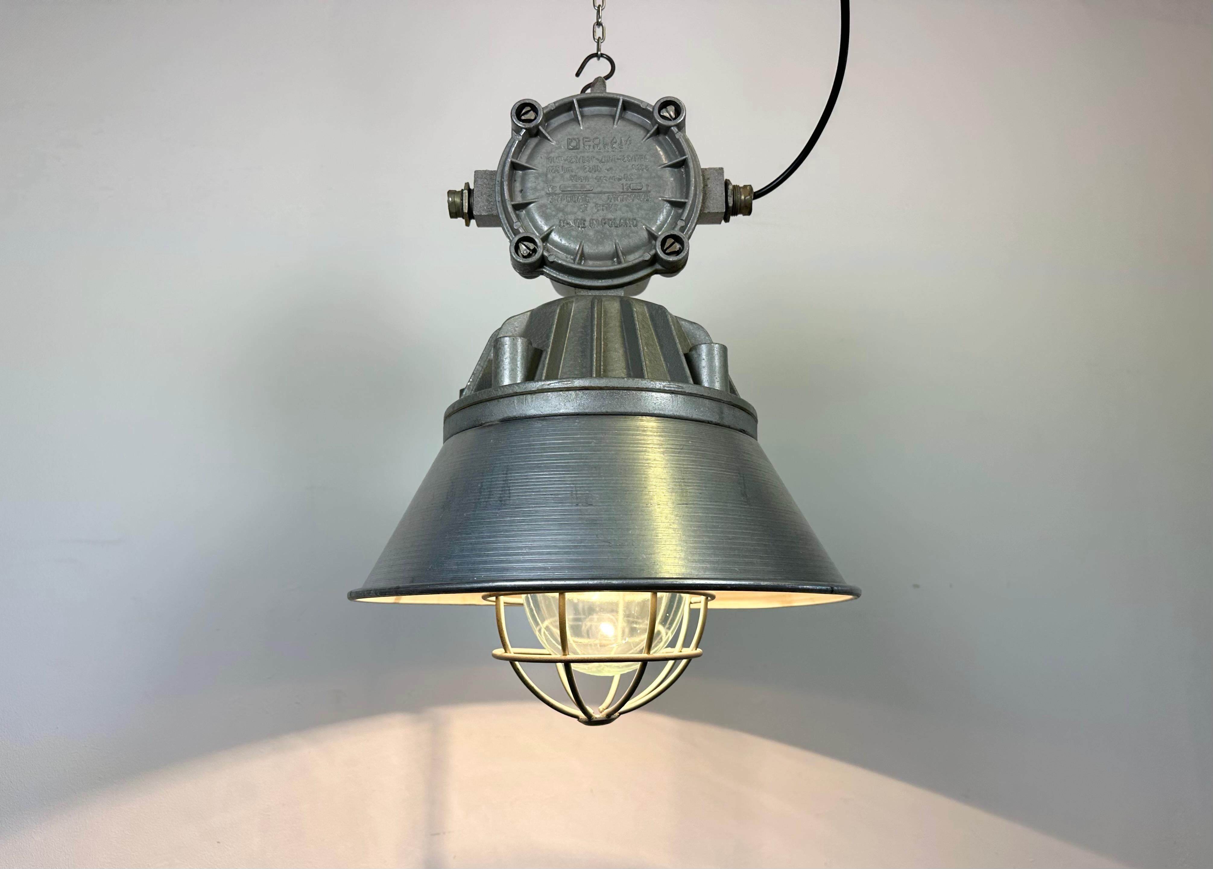 Large Industrial Cast Aluminium Cage Pendant Light from Polam Wilkasy, 1970s For Sale 7