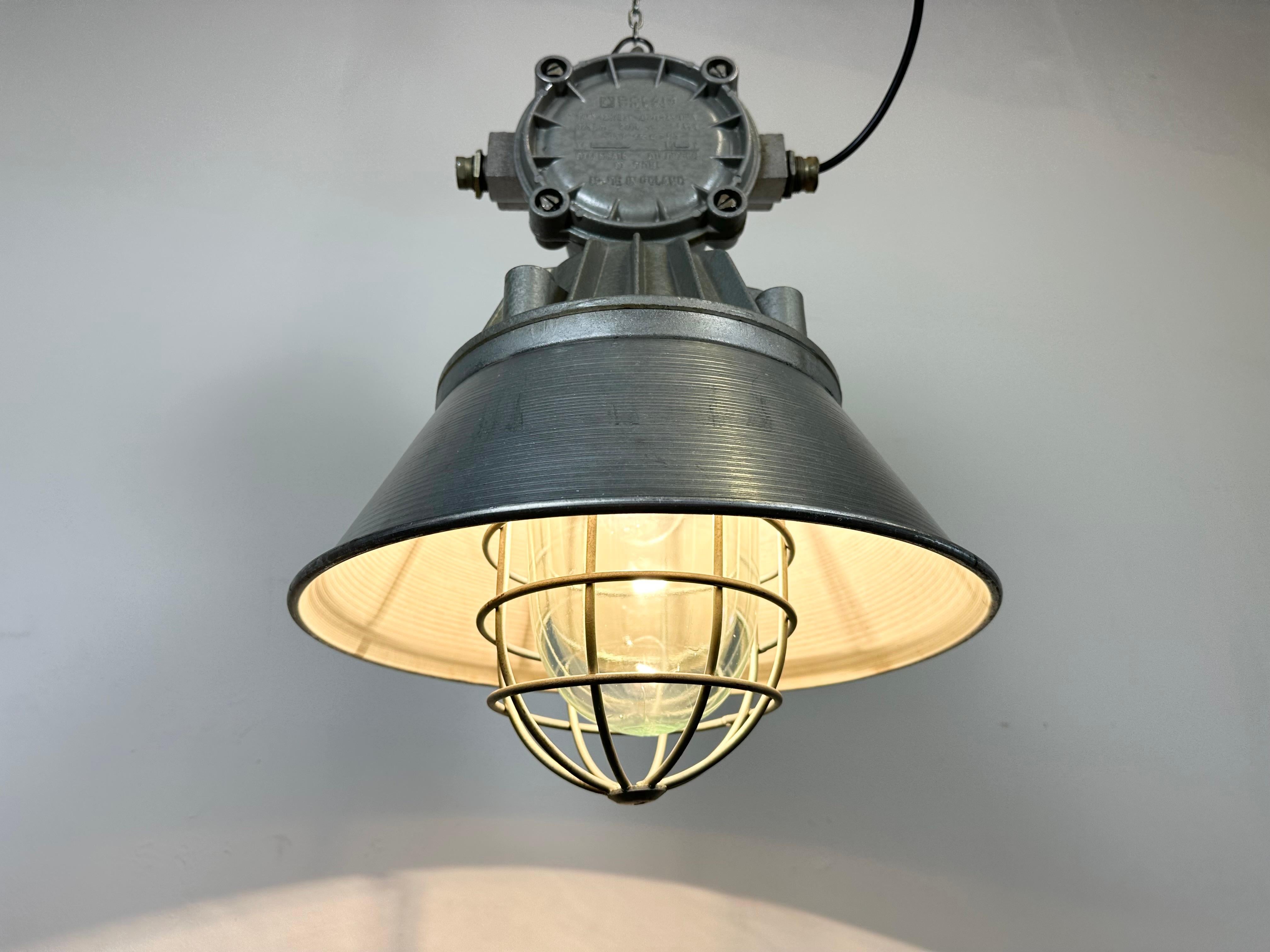 Large Industrial Cast Aluminium Cage Pendant Light from Polam Wilkasy, 1970s For Sale 8