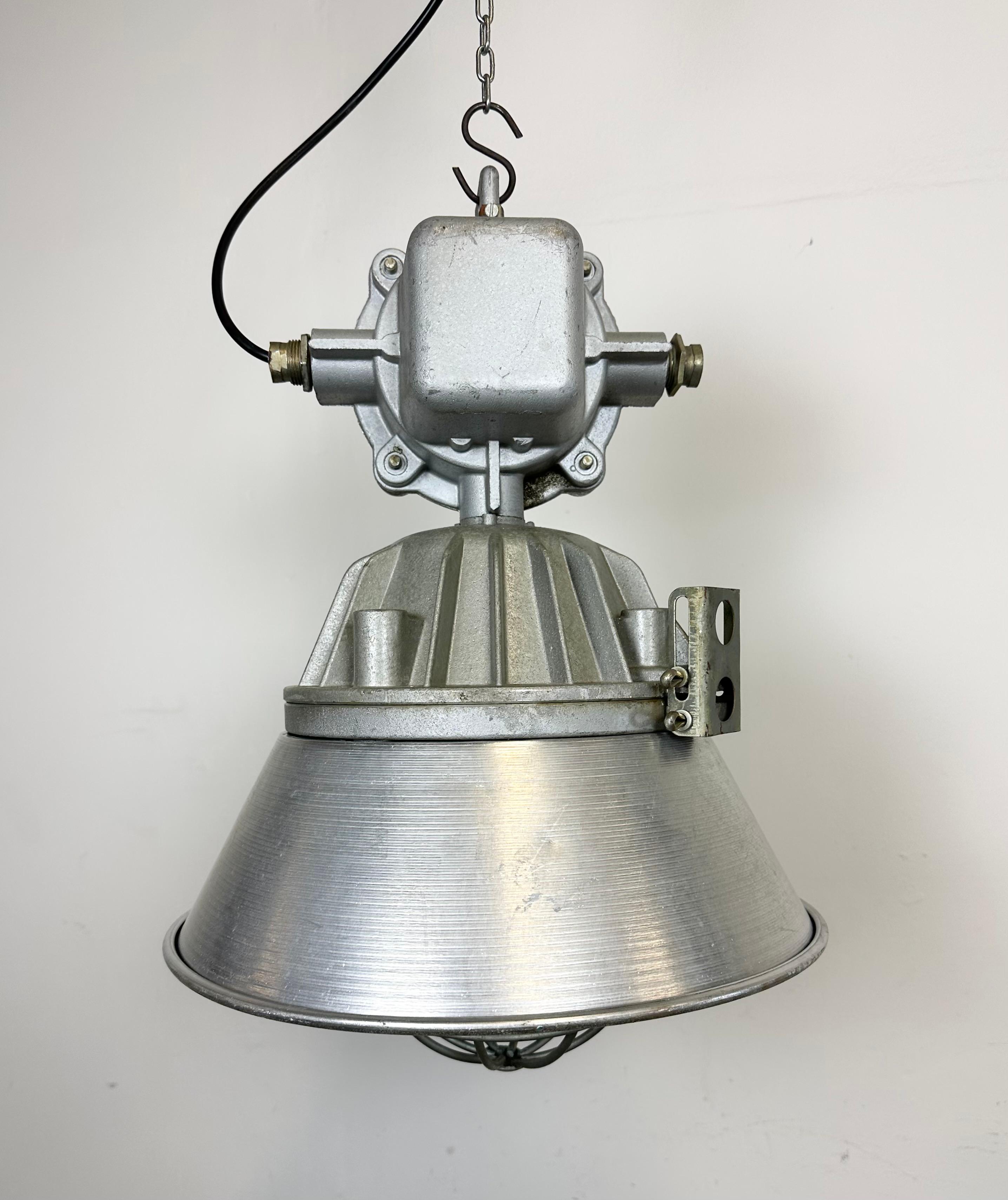 Large Industrial Cast Aluminium Cage Pendant Light from Polam Wilkasy, 1970s For Sale 9