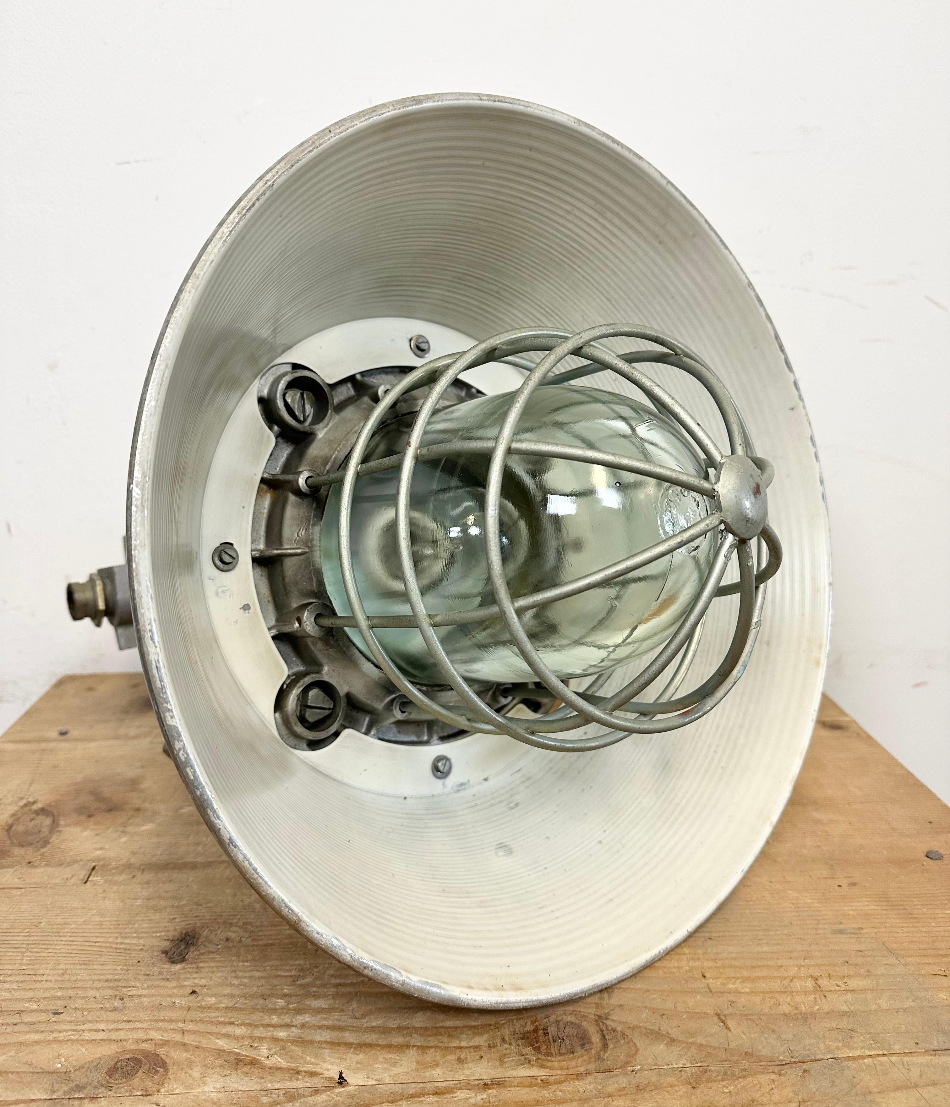 Large Industrial Cast Aluminium Cage Pendant Light from Polam Wilkasy, 1970s For Sale 13