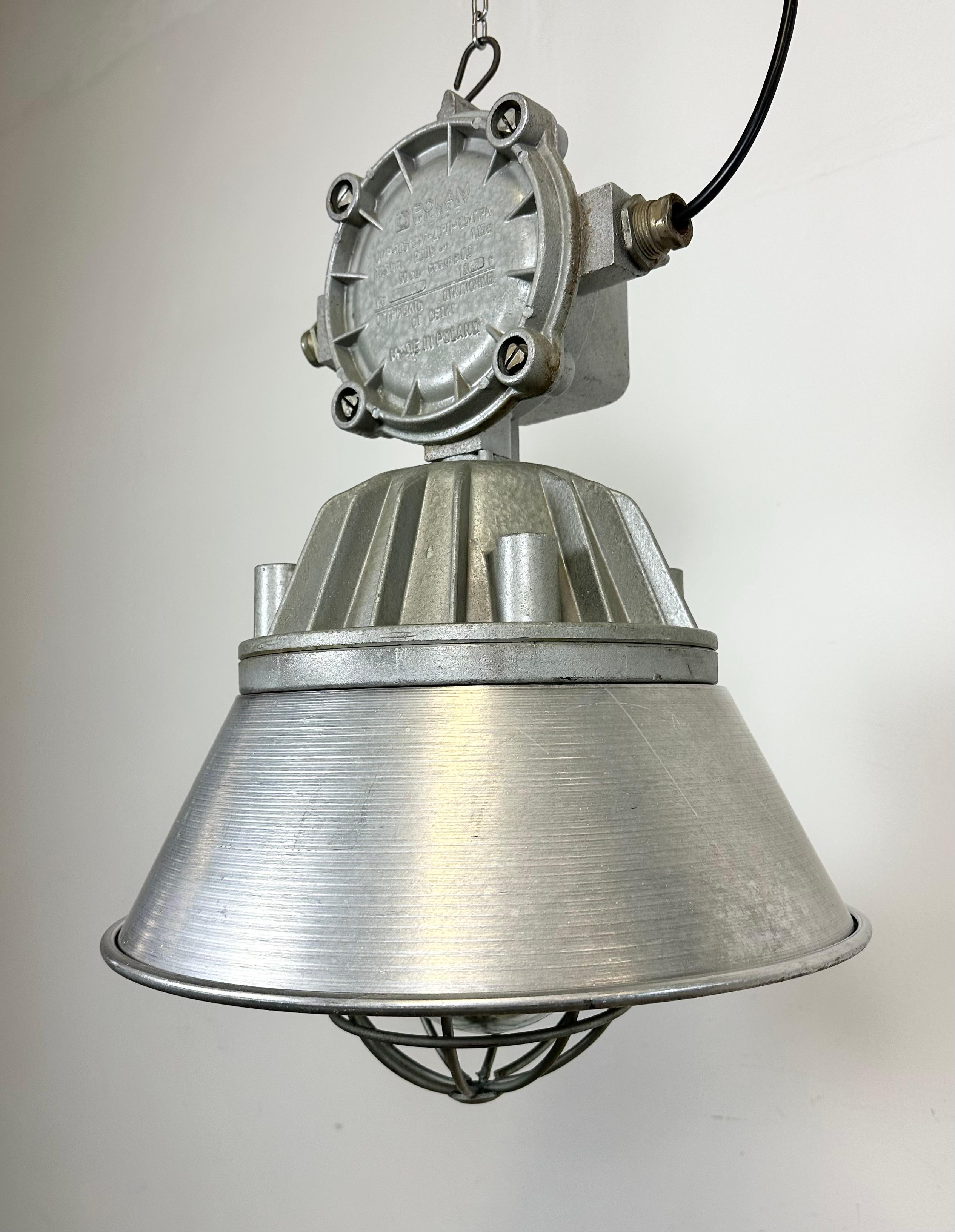 Large Industrial Cast Aluminium Cage Pendant Light from Polam Wilkasy, 1970s For Sale 1