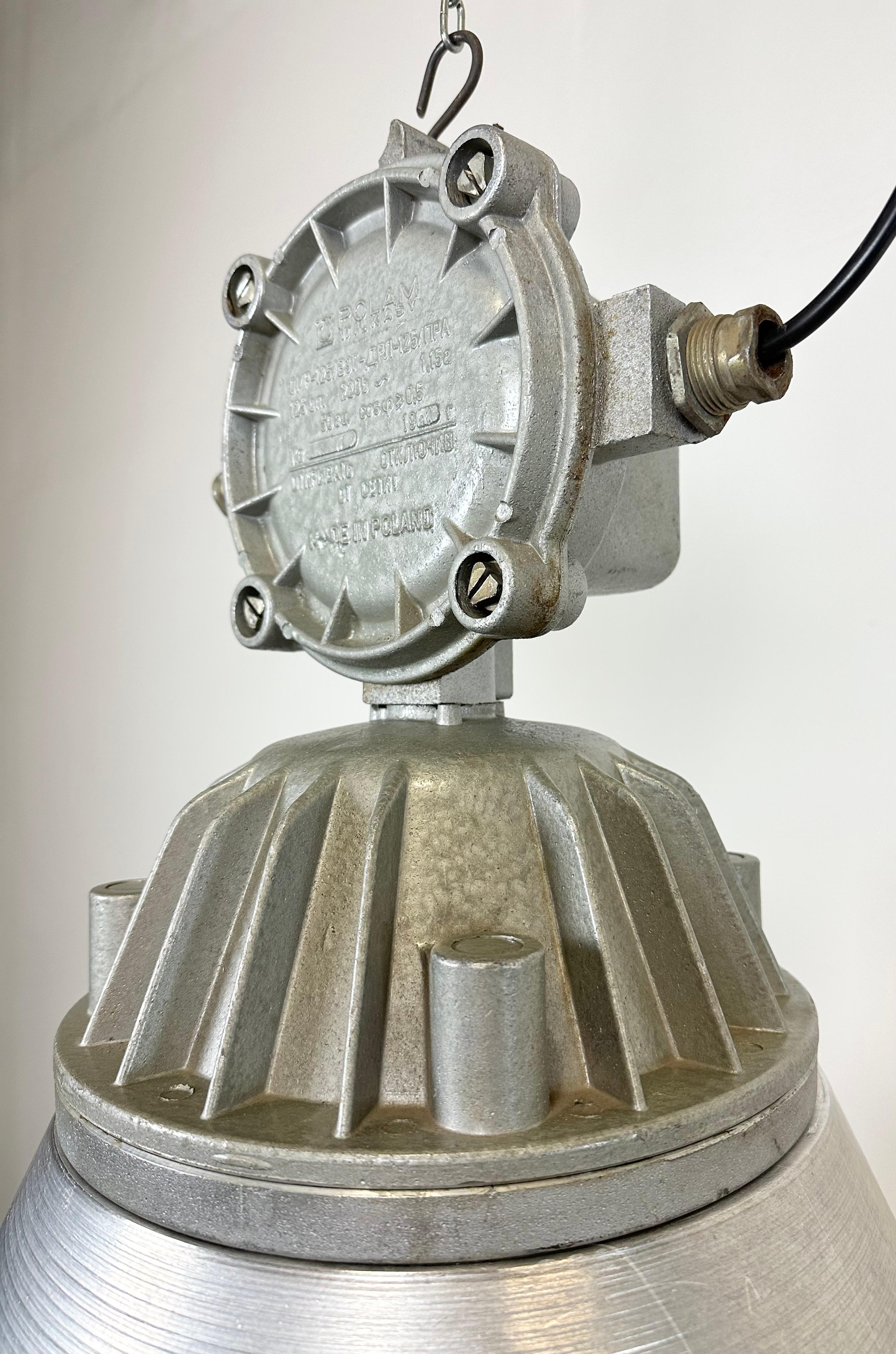 Large Industrial Cast Aluminium Cage Pendant Light from Polam Wilkasy, 1970s For Sale 2