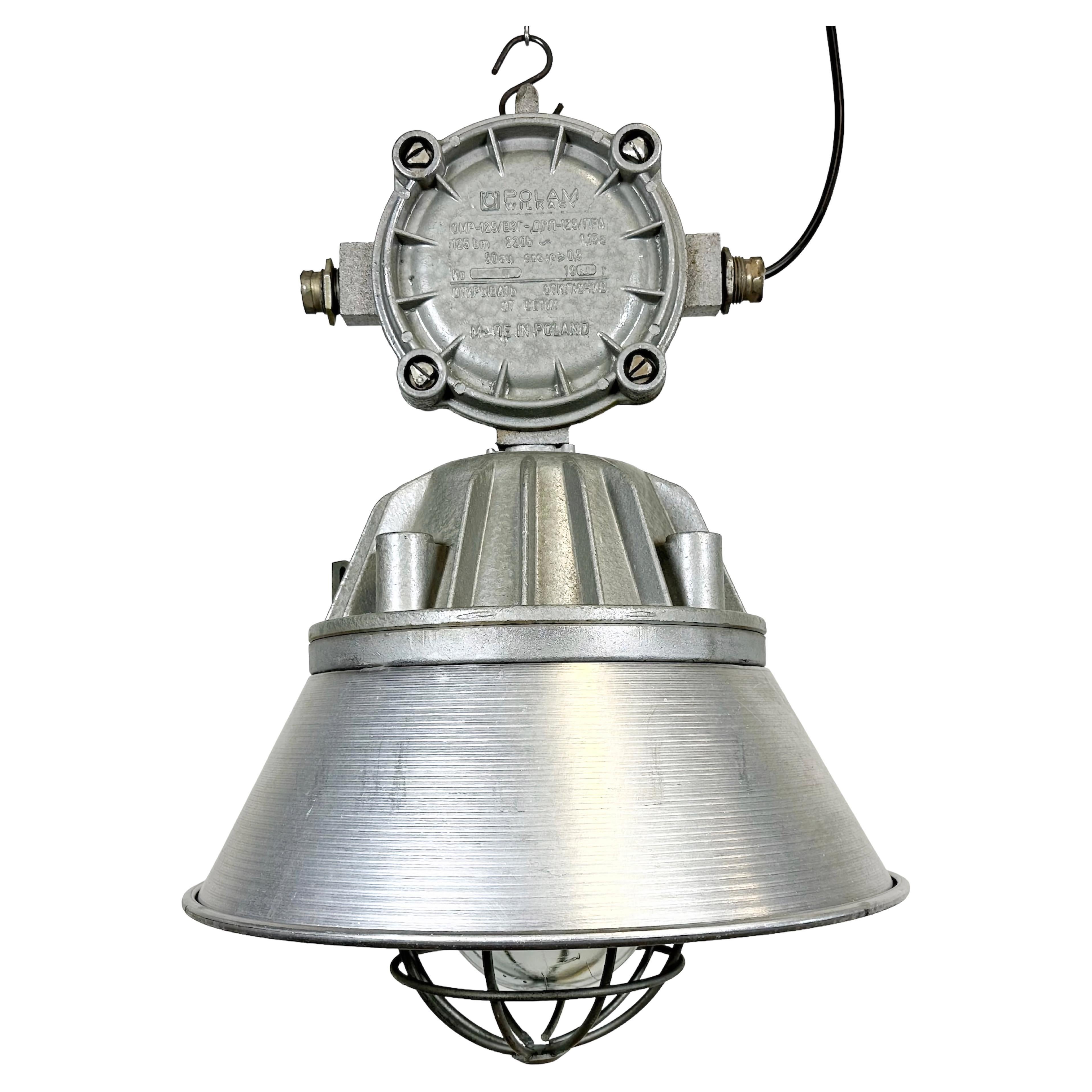 Large Industrial Cast Aluminium Cage Pendant Light from Polam Wilkasy, 1970s For Sale