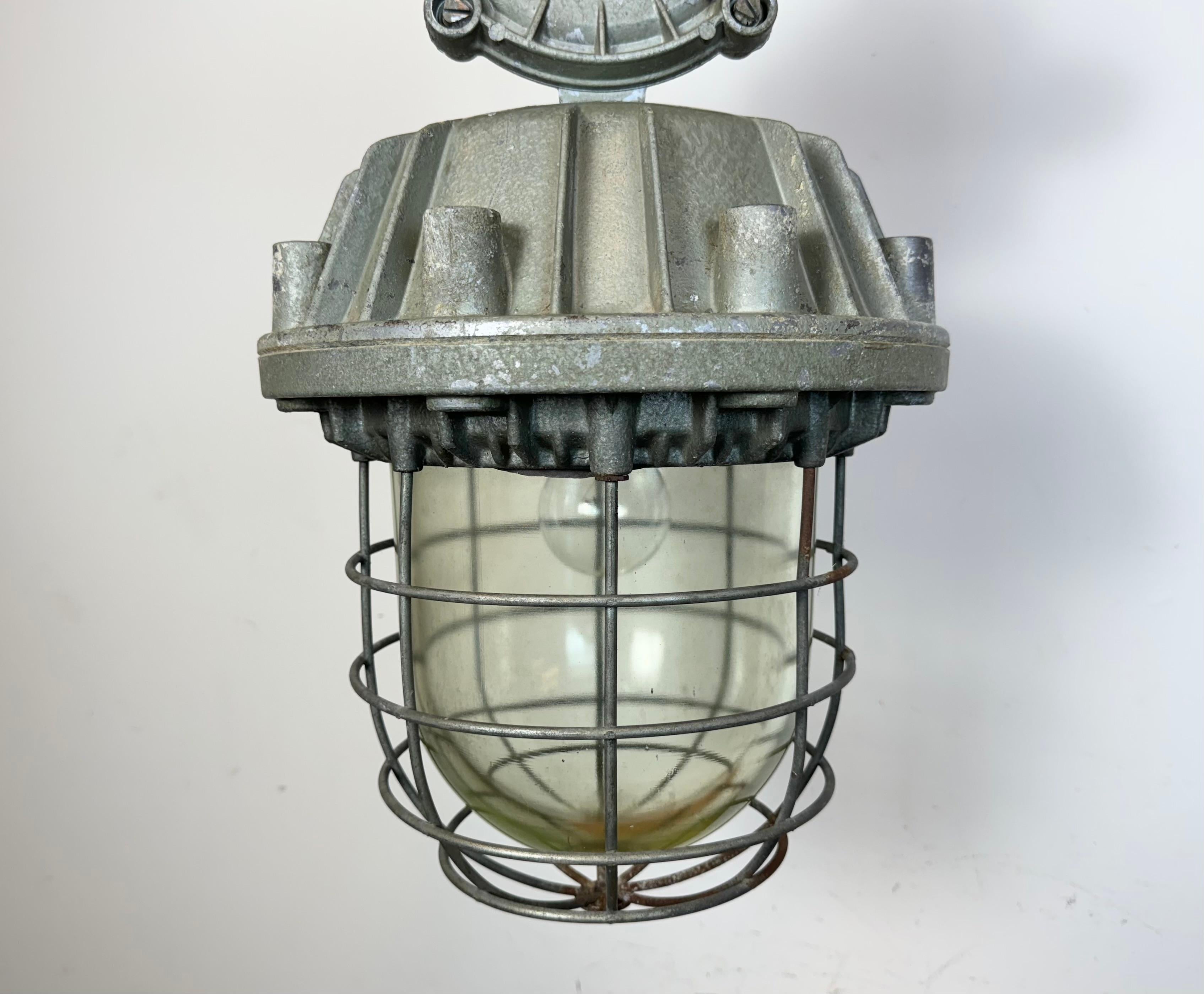 Polish Large Industrial Cast Aluminium Cage Pendant Light from Zaos, 1970s For Sale
