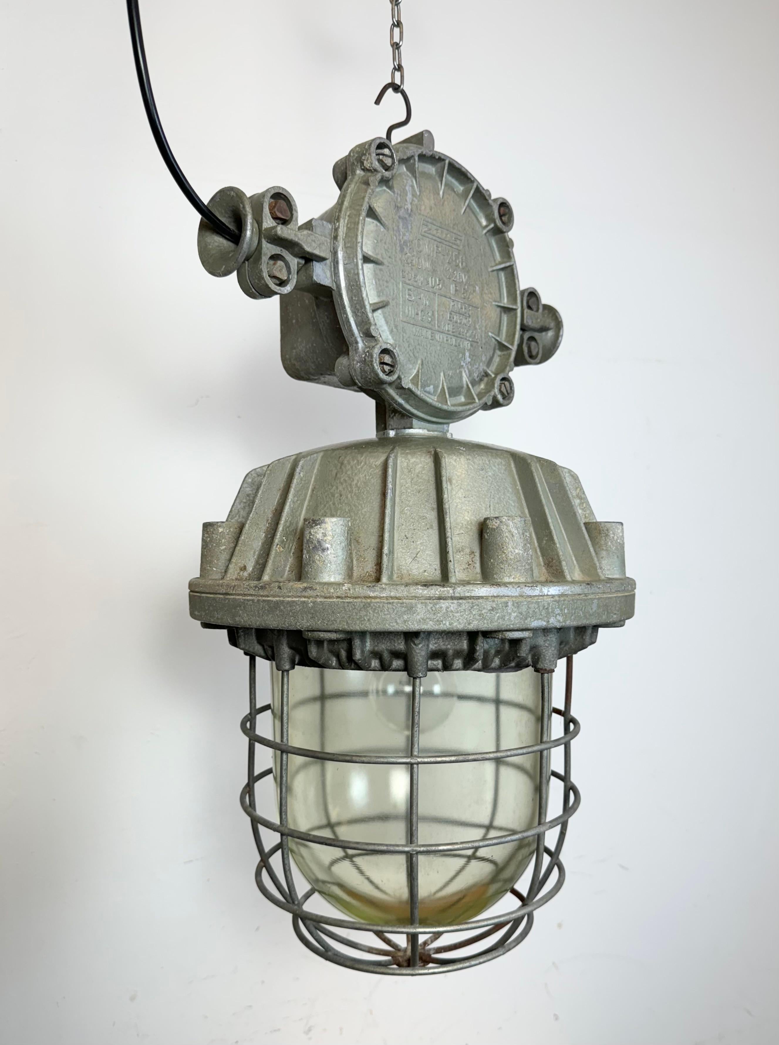 Large Industrial Cast Aluminium Cage Pendant Light from Zaos, 1970s For Sale 1