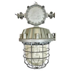 Gran lámpara colgante industrial de jaula de aluminio fundido de Zaos, años 70