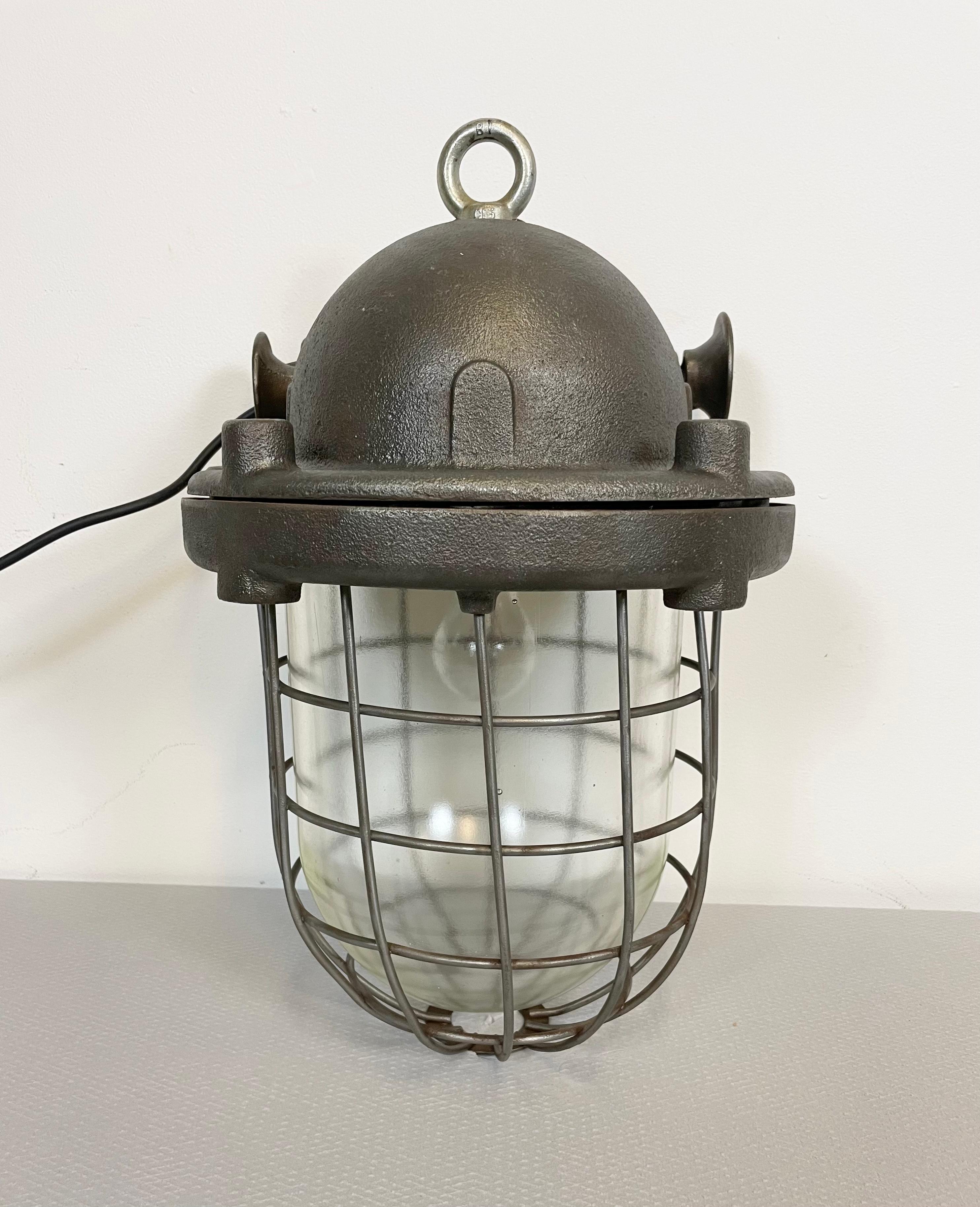 Large Industrial Cast Iron Cage Pendant Light, 1960s 3