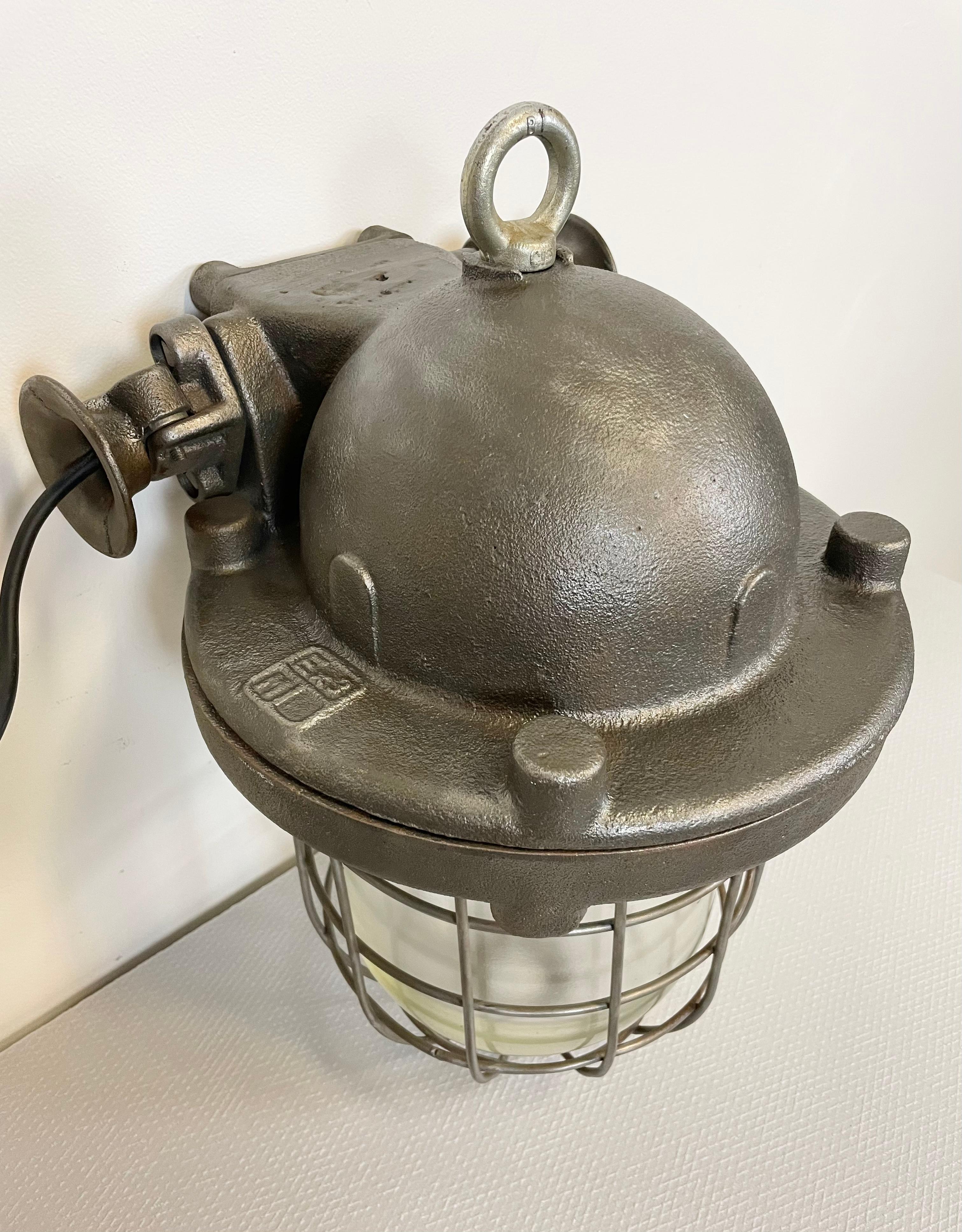 Large Industrial Cast Iron Cage Pendant Light, 1960s 4