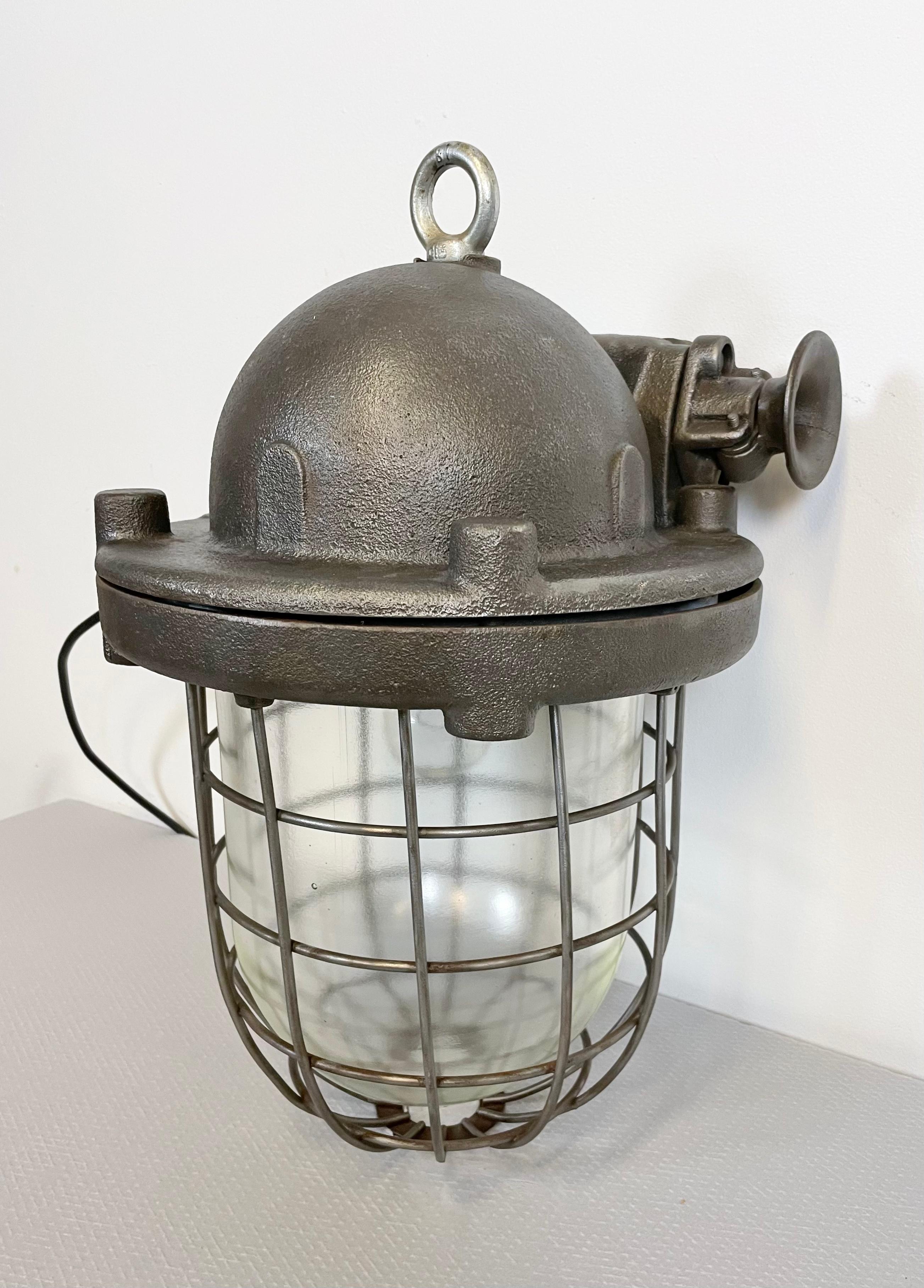 Large Industrial Cast Iron Cage Pendant Light, 1960s 5