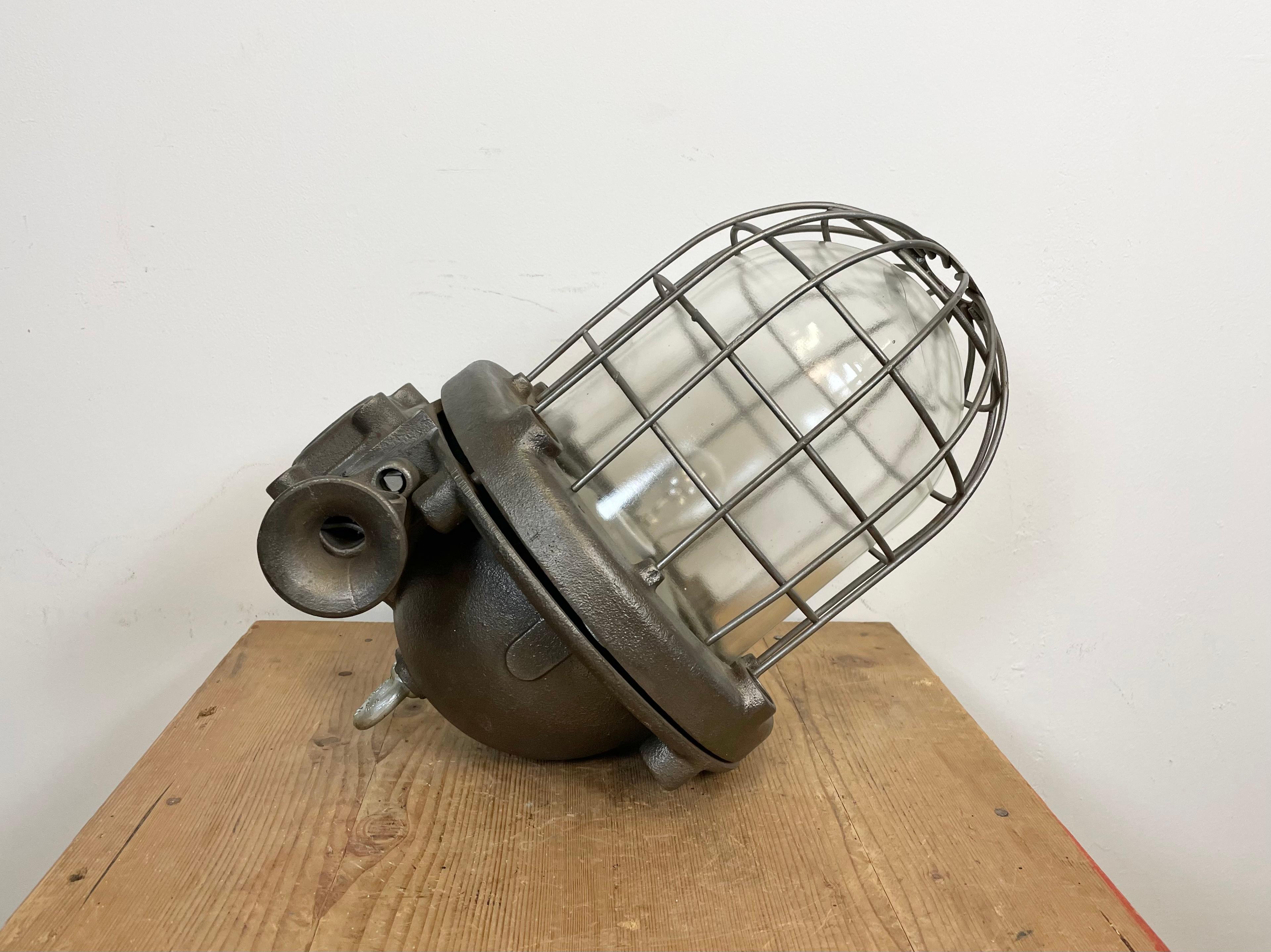 Large Industrial Cast Iron Cage Pendant Light, 1960s 9