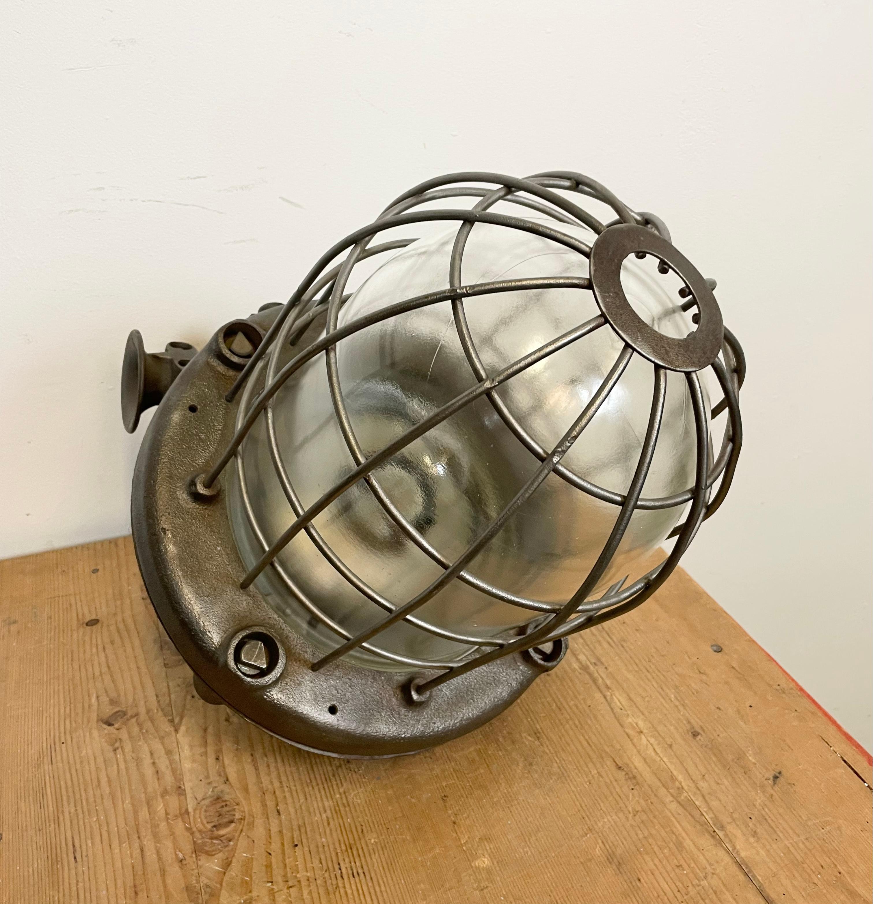 Large Industrial Cast Iron Cage Pendant Light, 1960s 10