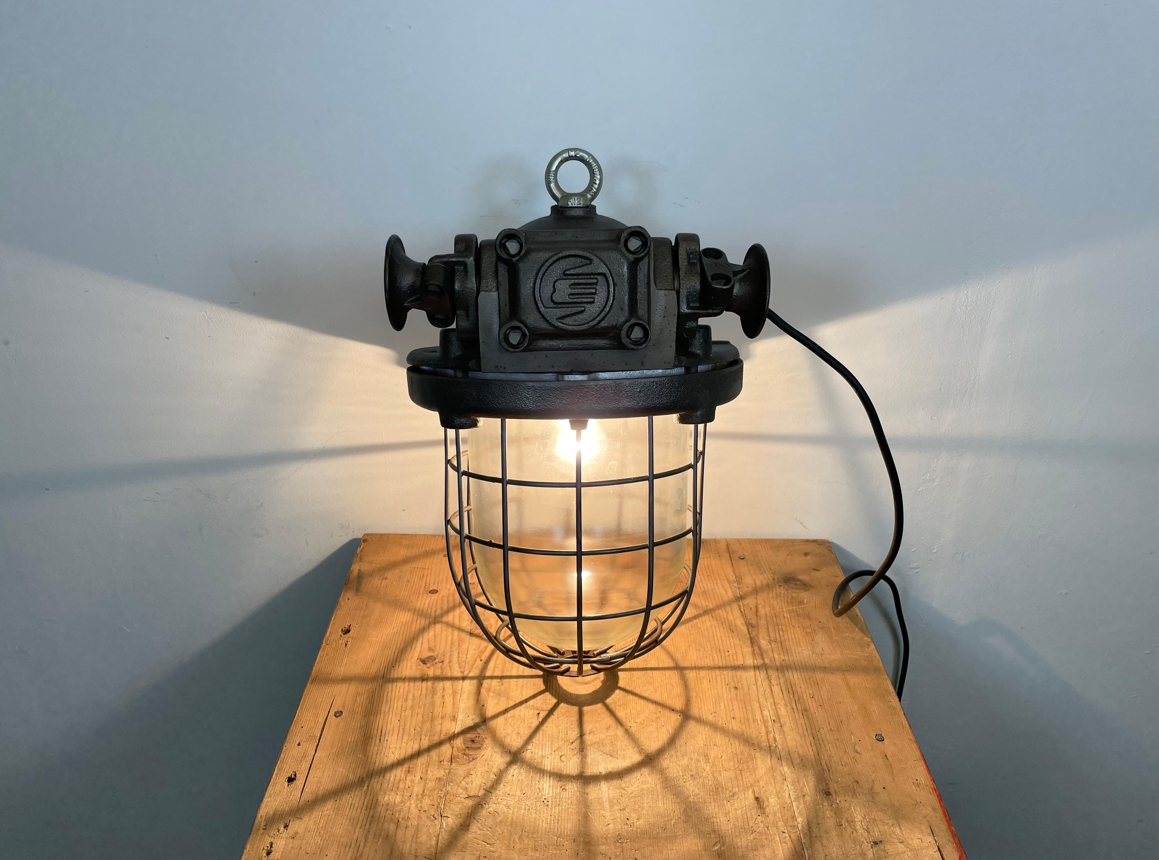 Large Industrial Cast Iron Cage Pendant Light, 1960s 11
