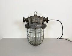 Large Industrial Cast Iron Cage Pendant Light, 1960s
