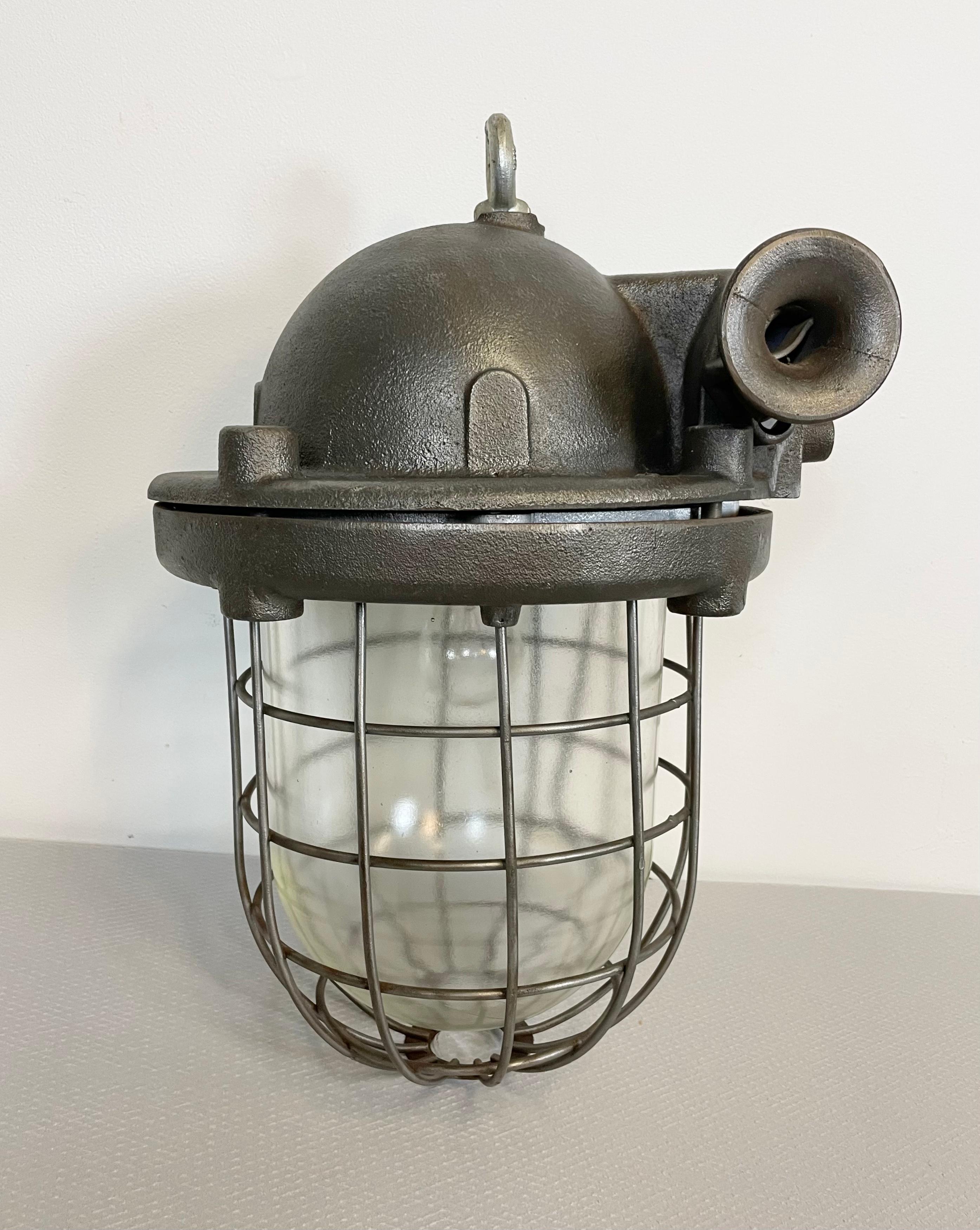 Large Industrial Cast Iron Cage Pendant Light, 1960s 1