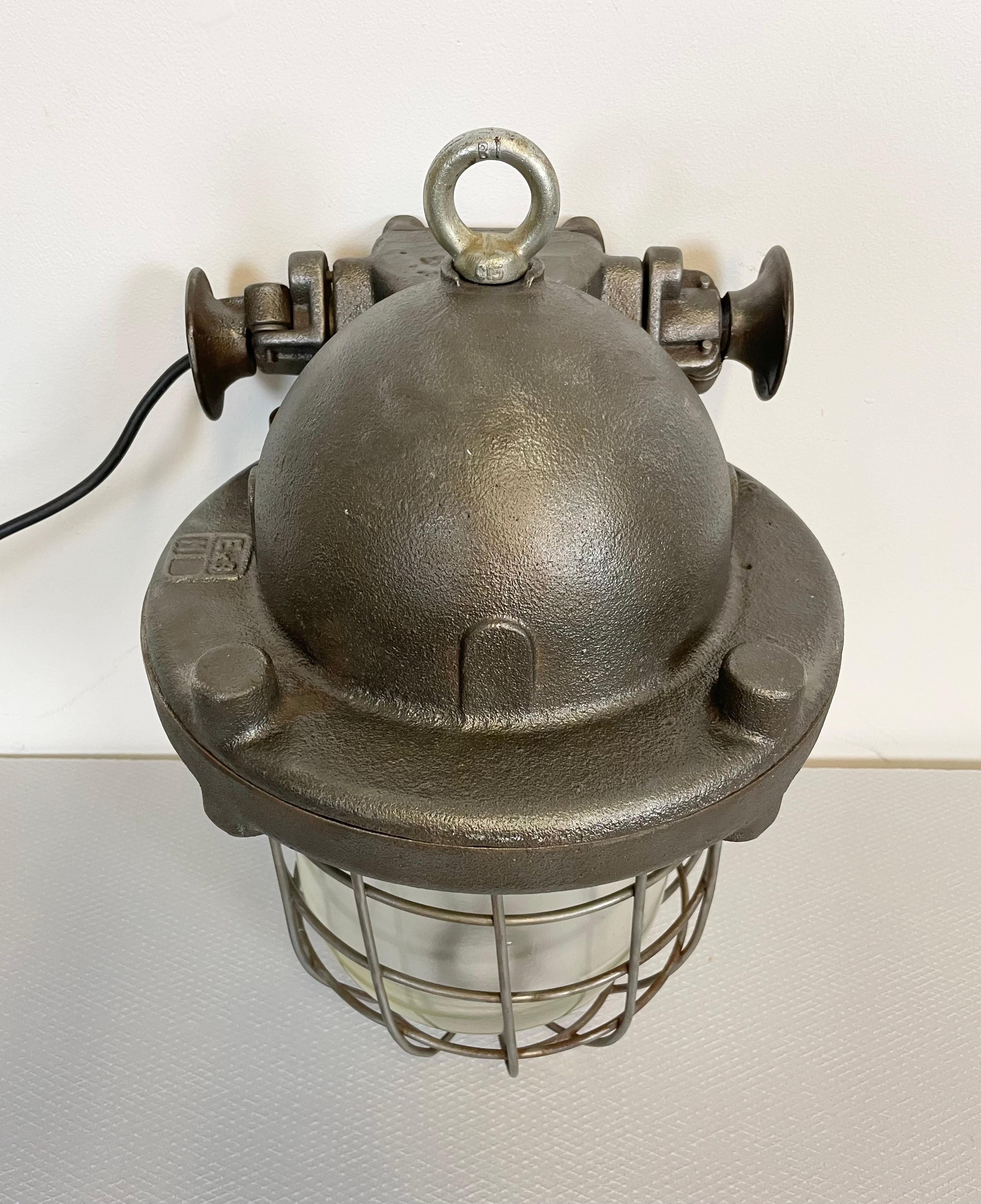 Large Industrial Cast Iron Cage Pendant Light, 1960s 2