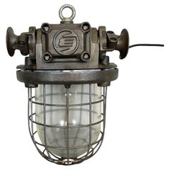 Large Industrial Cast Iron Cage Pendant Light, 1960s
